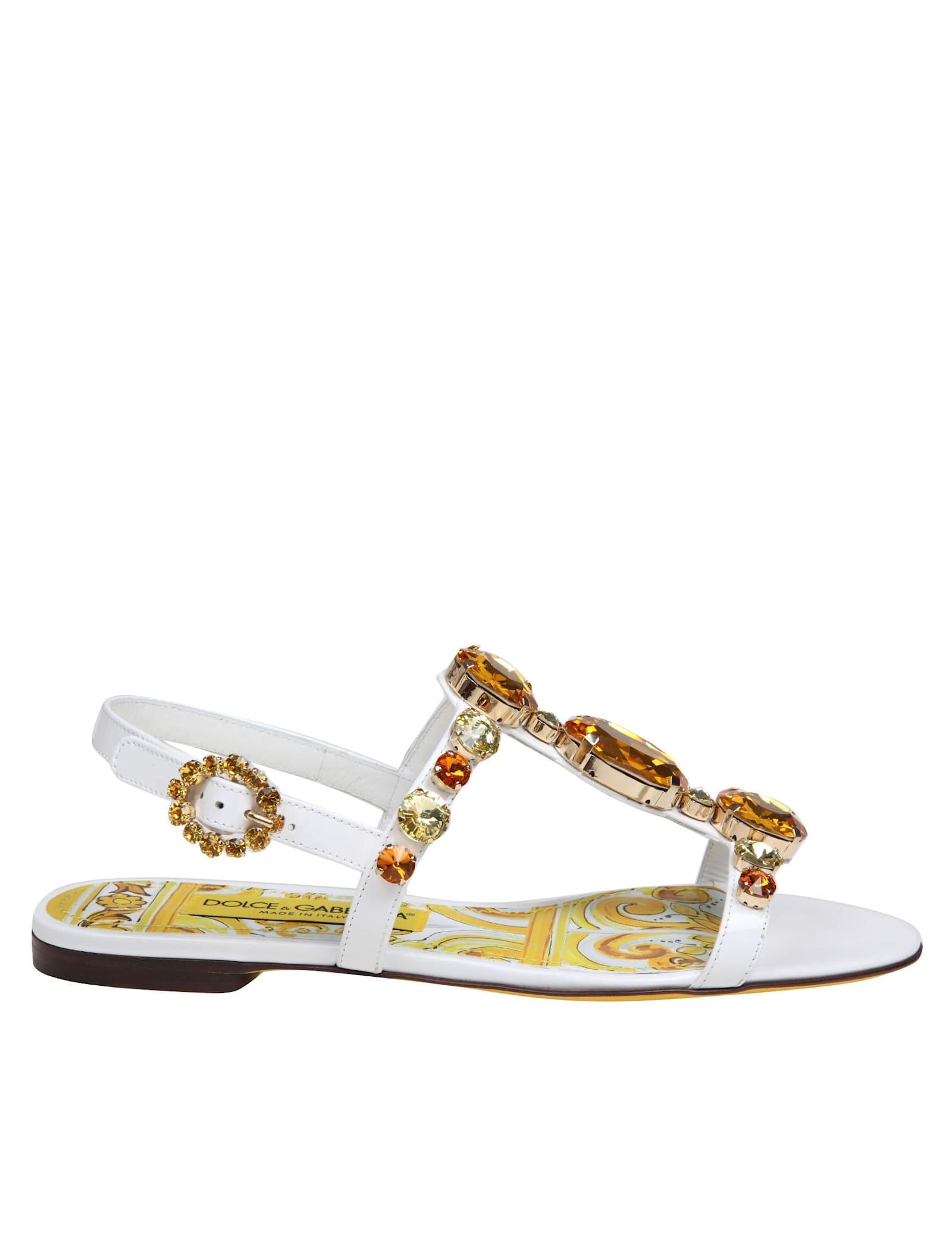 Shop Dolce & Gabbana Patent Leather Sandal With Applied Stones In White/multicolor