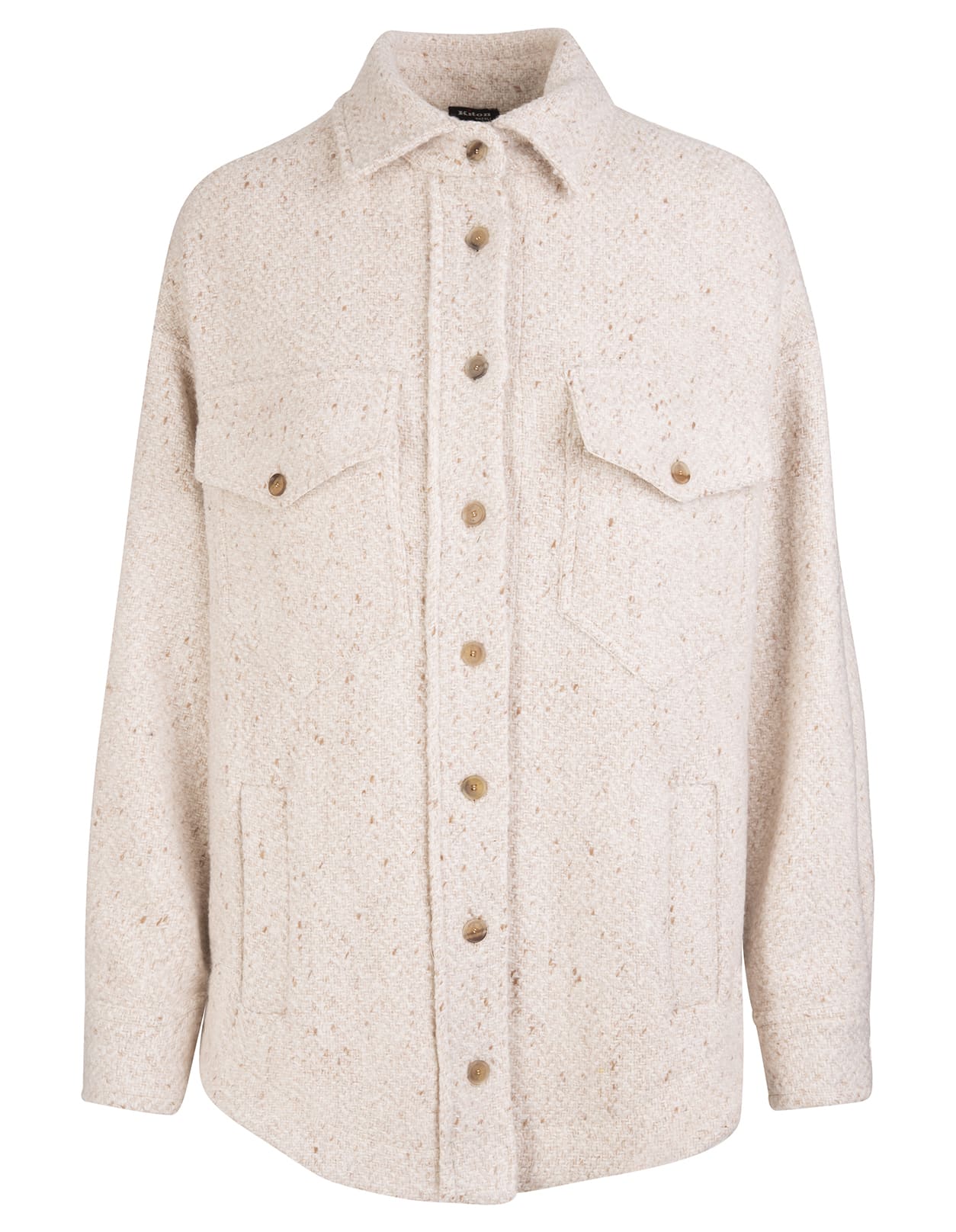 Kiton Woman Beige Virgin Wool Shirt With Boucle Effect In Neutrals