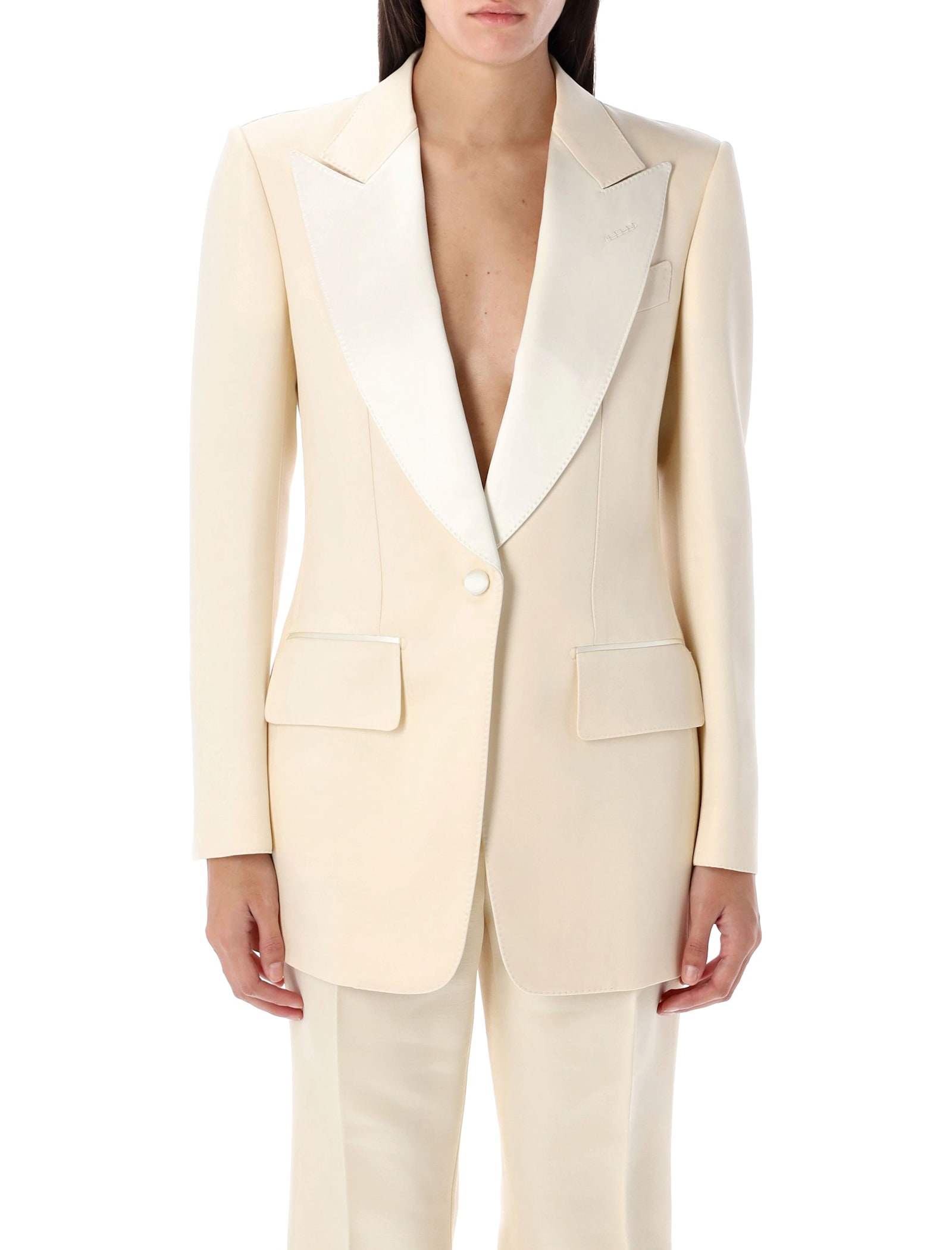 Tom Ford Bianca Single Breasted Tuxedo Jacket In Ivory