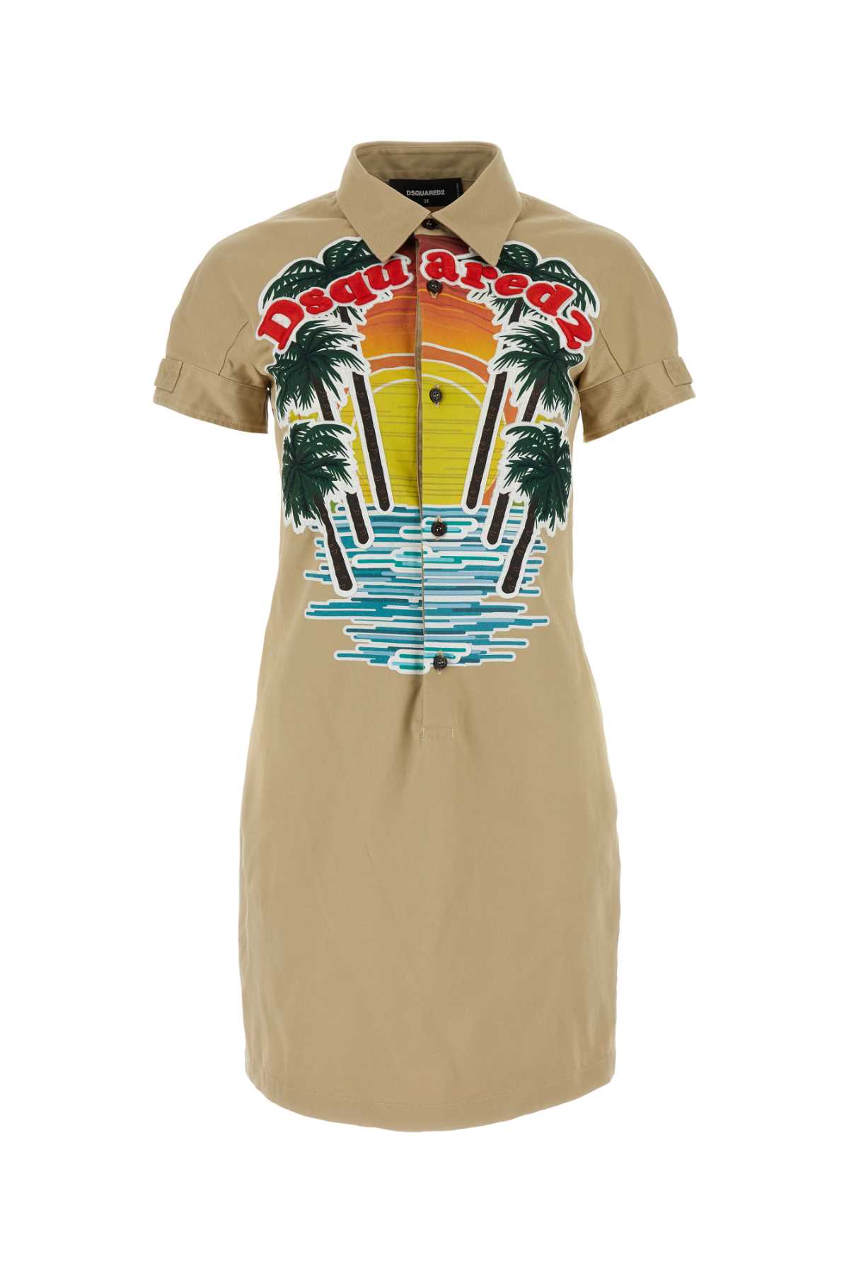 Shop Dsquared2 Beige Stretch Cotton Sunset Shirt Dress In Stone