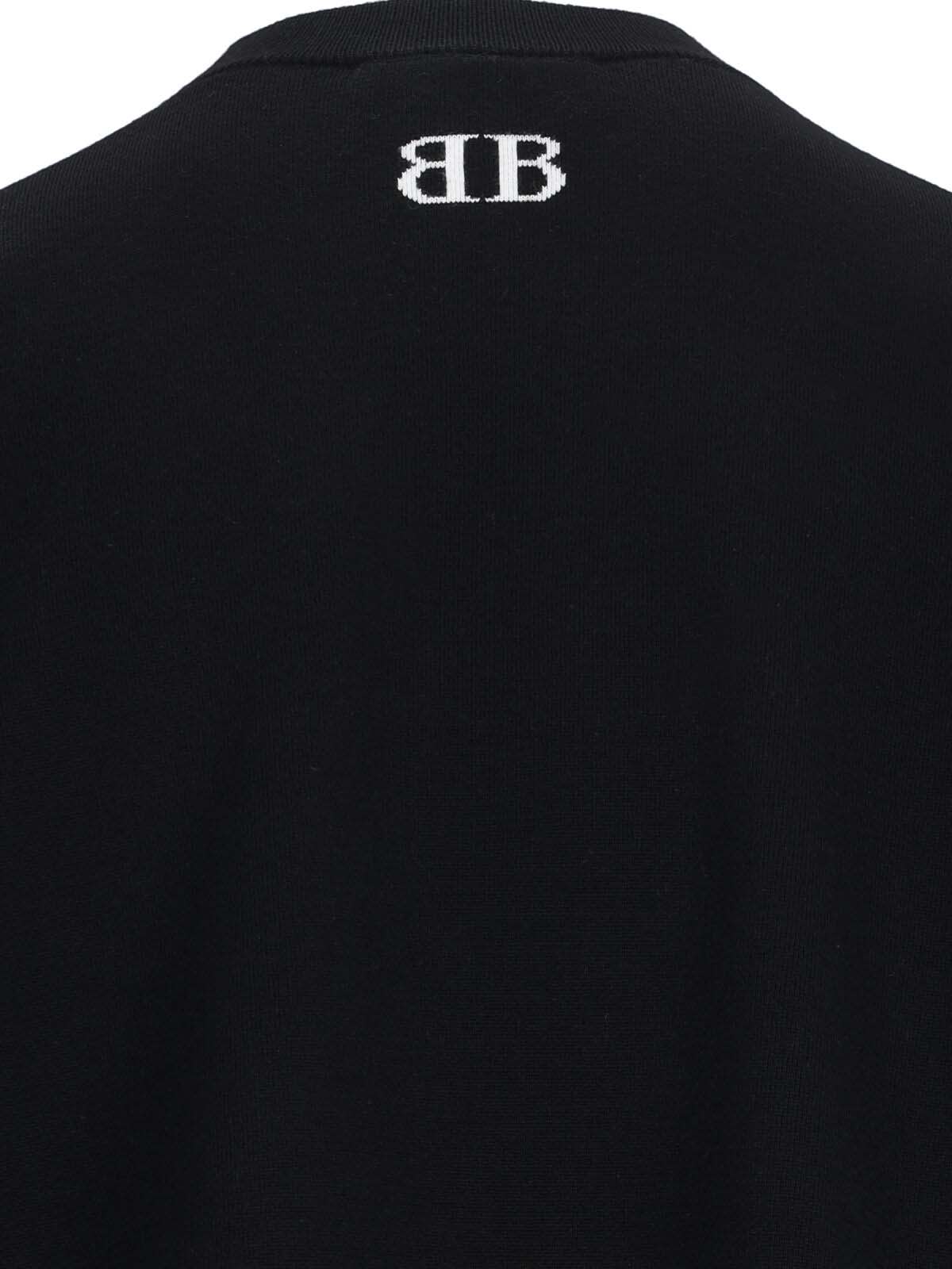 Balenciaga Black Wool Blend Oversize Sweater In Blackwhite