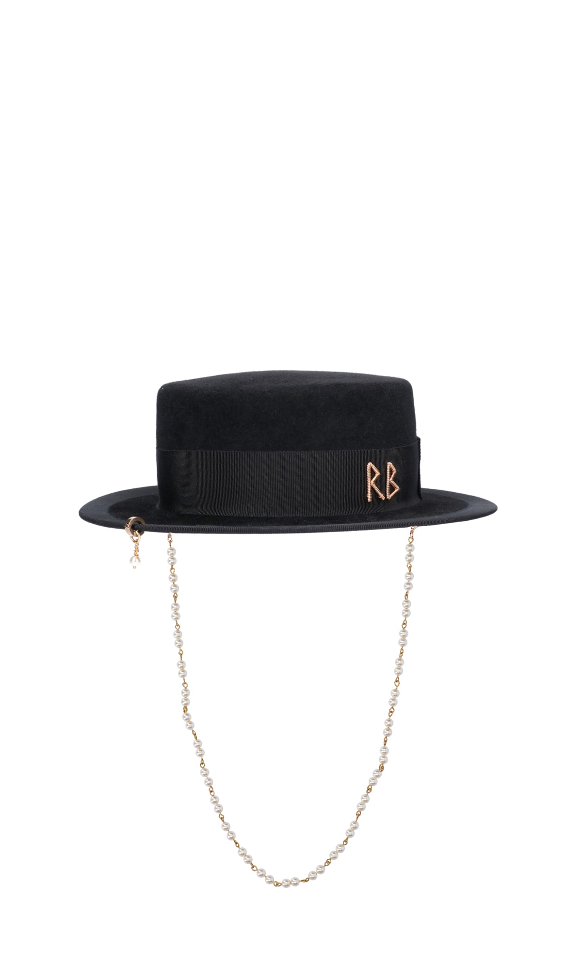 Ruslan Baginskiy Canotier Black Hat In Wool Felt Blend With Logo In Nero