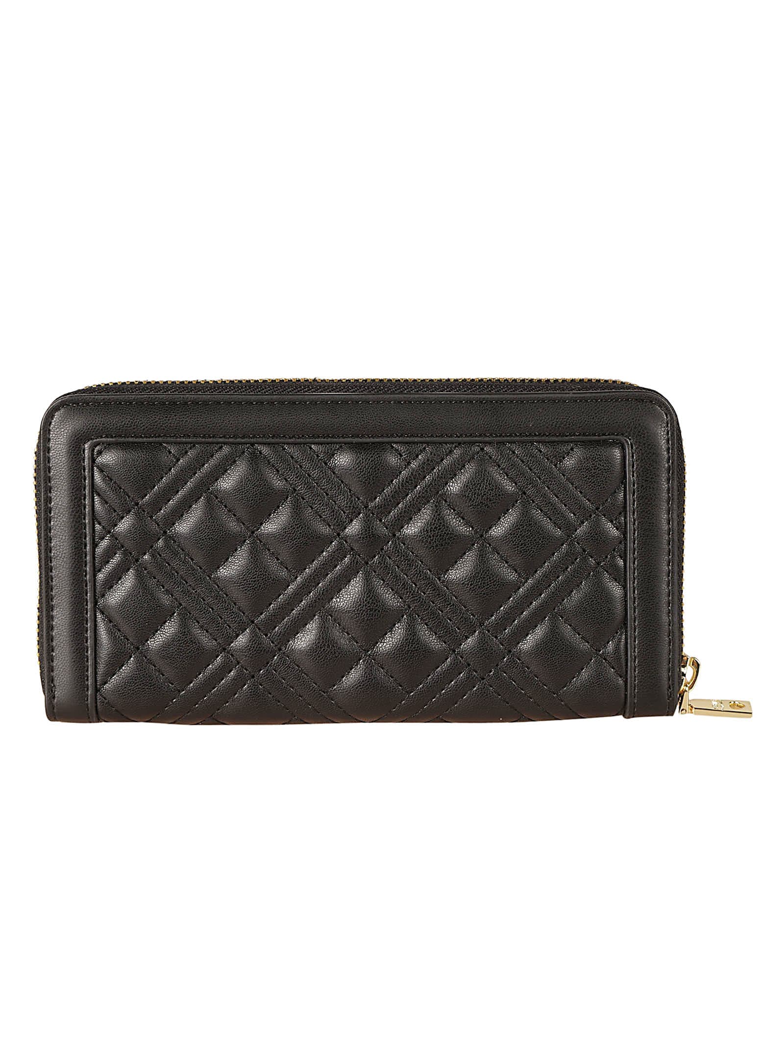 Shop Love Moschino Logo Plaque Quilted Zip-around Wallet In Black