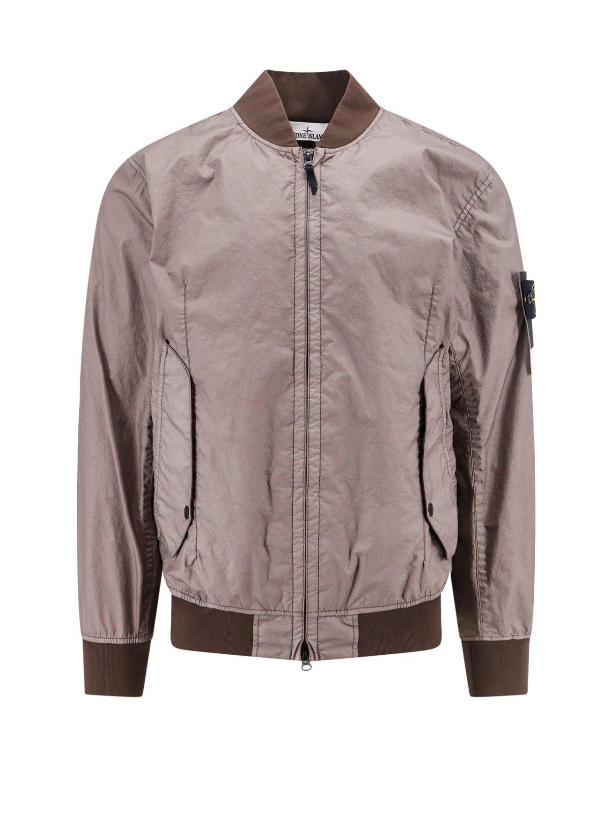 Shop Stone Island Zip-up Bomber Jacket In Grey/brown