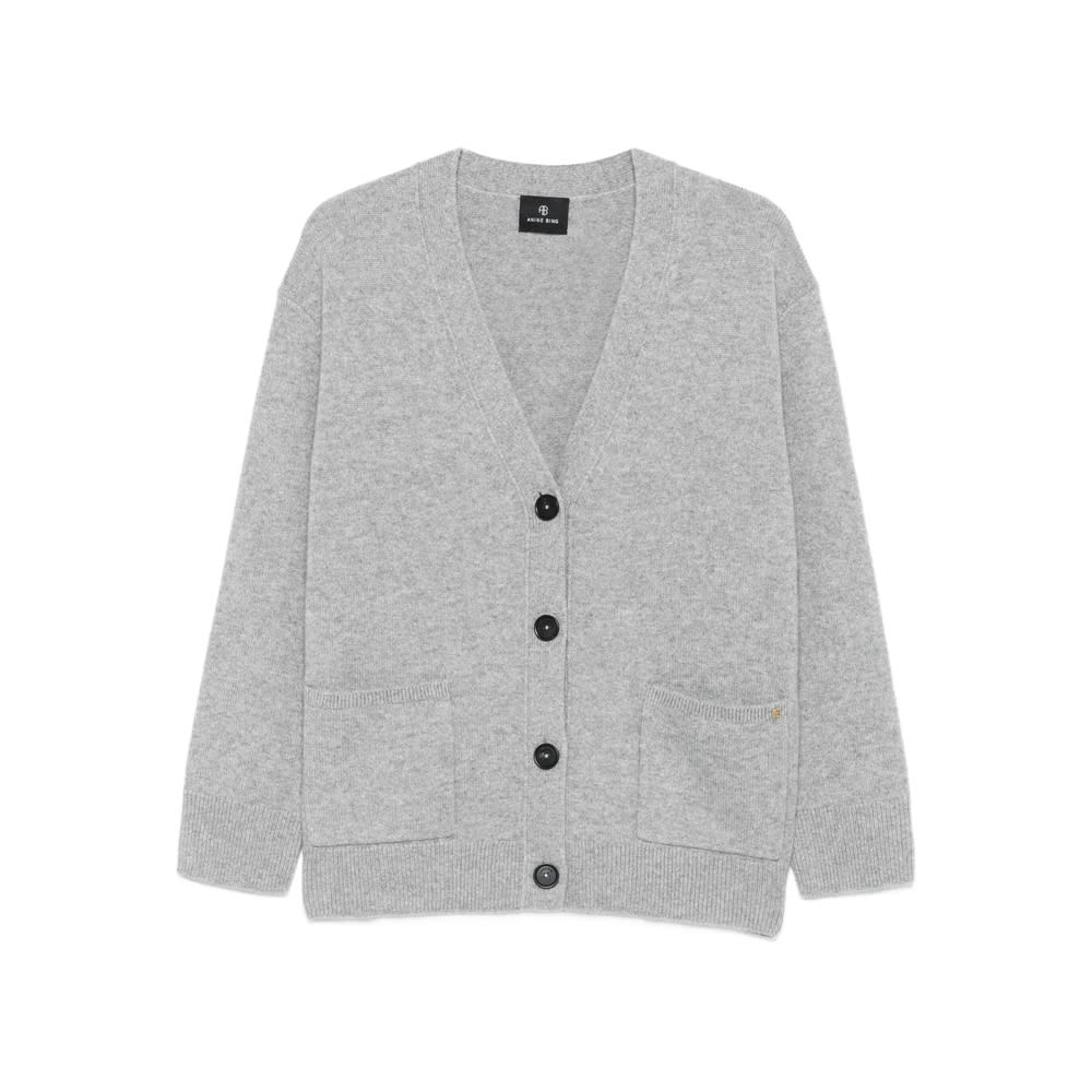 Anine Bing Boxy Grey Cashmere Cardigan With Button Closure In Gray