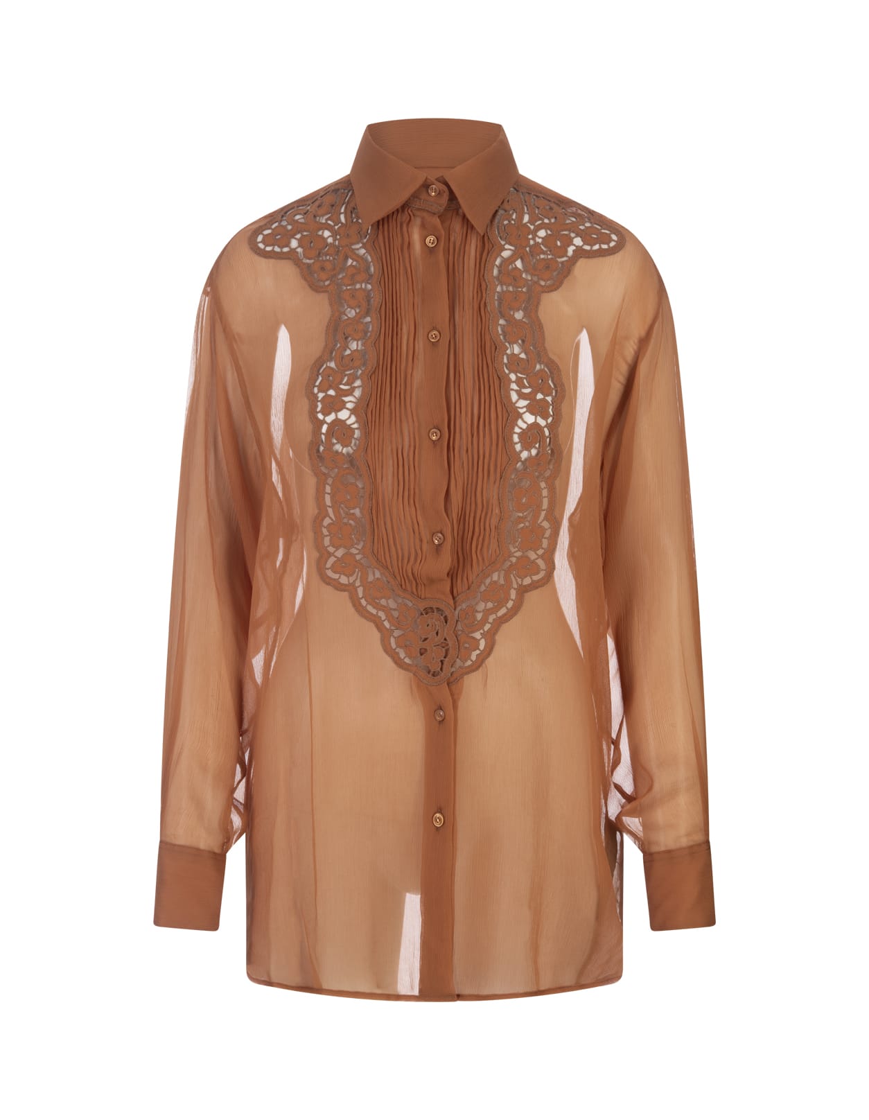 Ermanno Scervino Brown Crepe Georgette Shirt With Lace