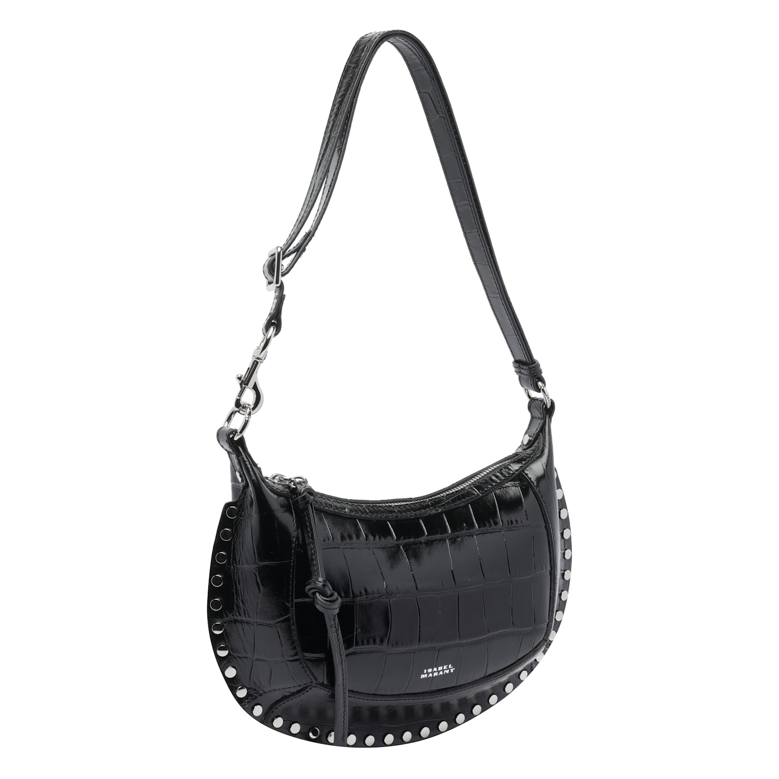 Isabel Marant Crocodile-embossed Studded Shoulder Bag In Black