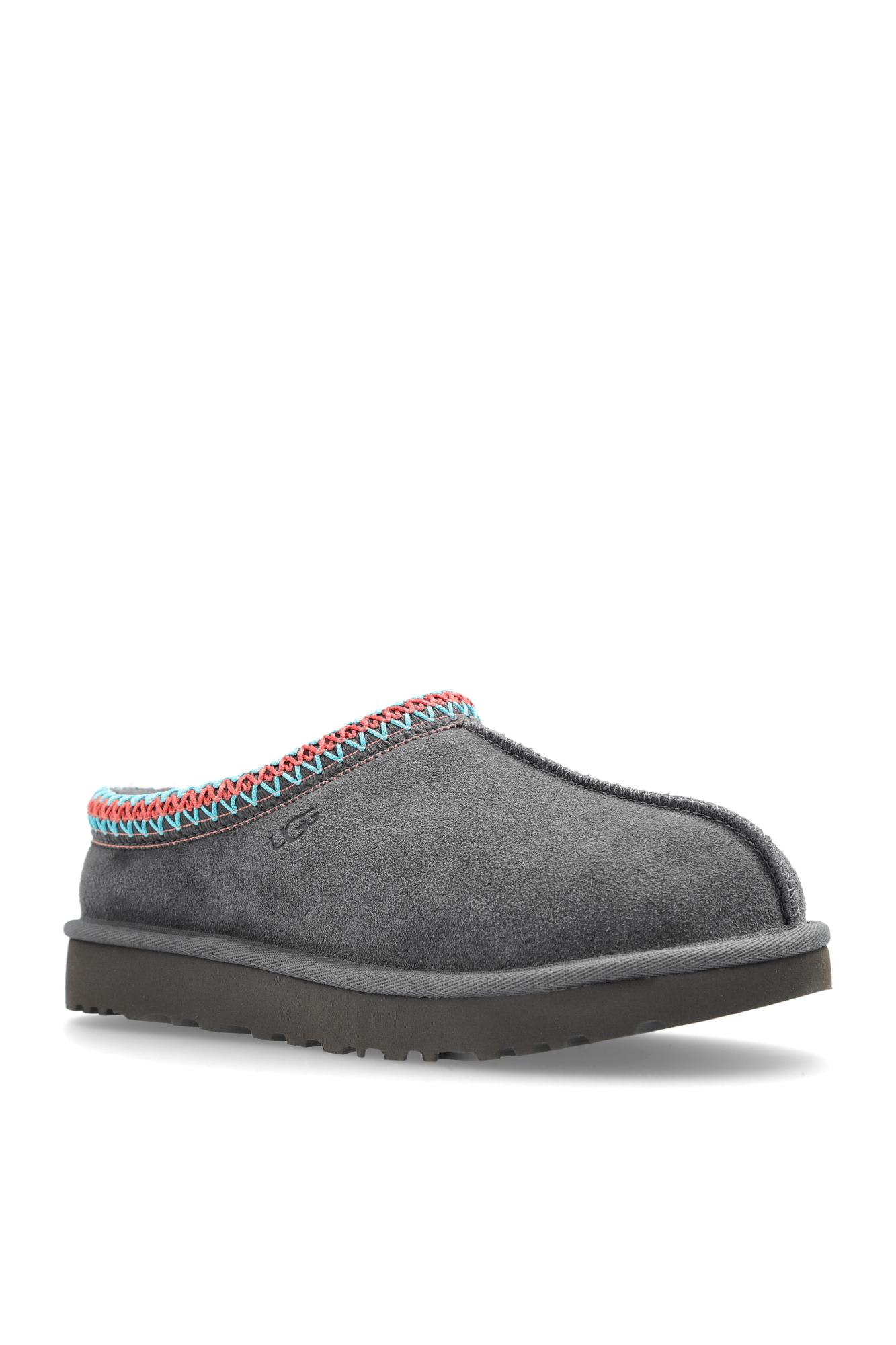 Ugg Tasman Ii Suede Slippers With Embroidered Trim In Gray