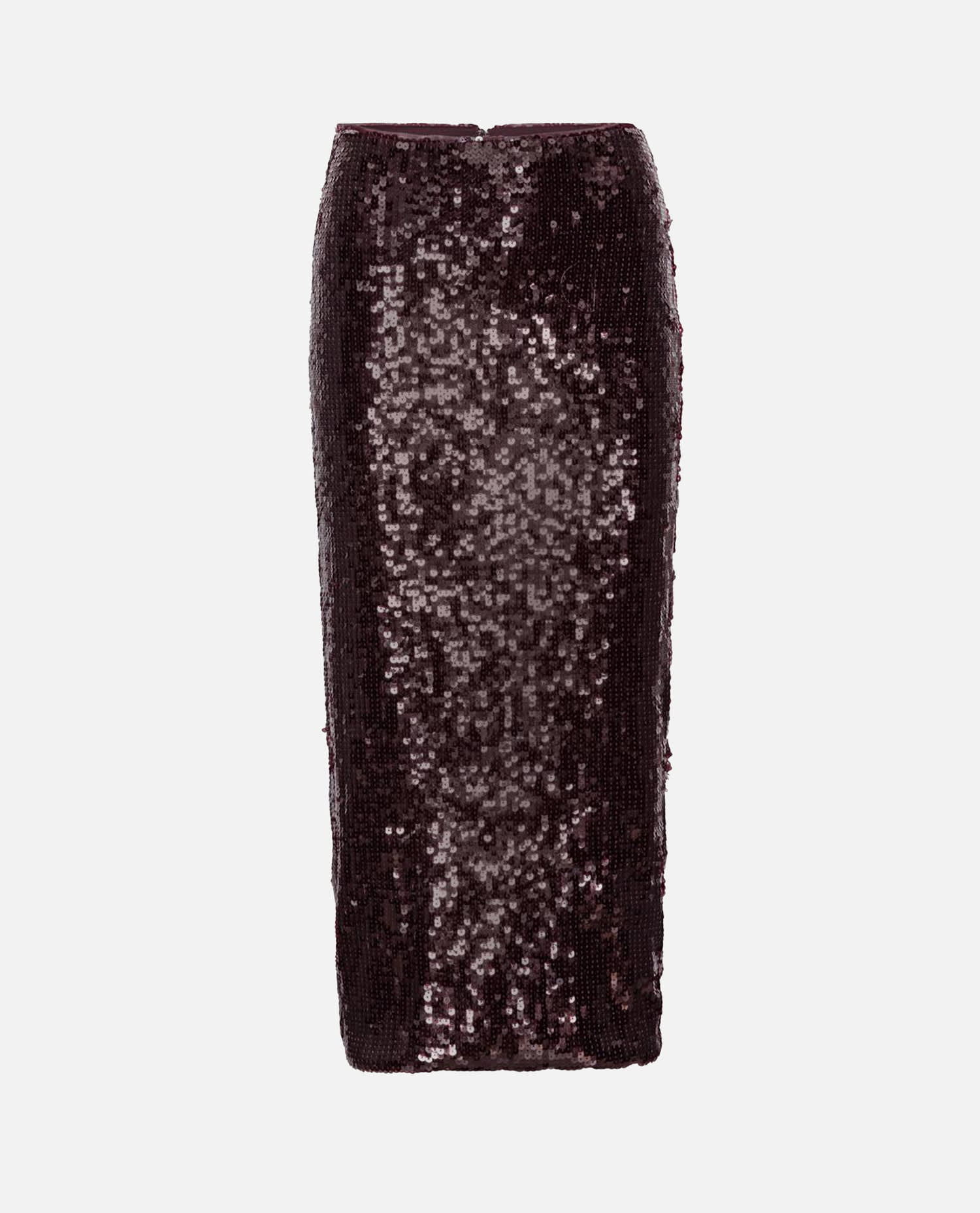 Rotate Birger Christensen Burgundy Midi Skirt With Sequined Finish In Brown