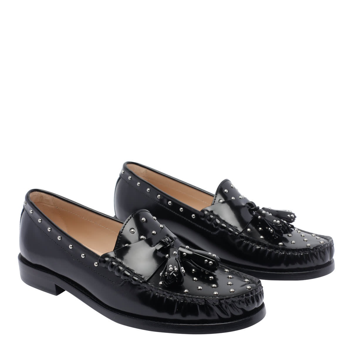 Stuart Weitzman Loafers With Studded Detailing And Tassel Embellishment In Black
