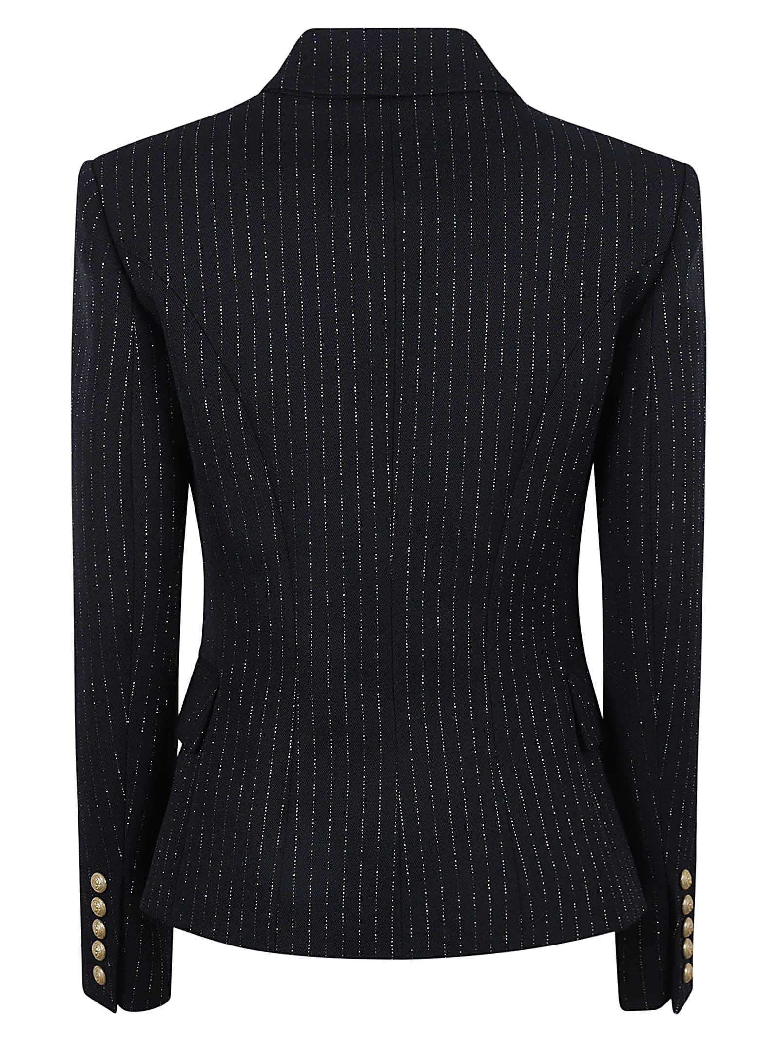 Shop Balmain Double-breasted Pinstripe Blazer In Black/gold