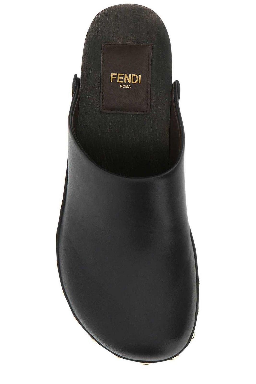 Shop Fendi Baguette Heel Leather Clogs In Black