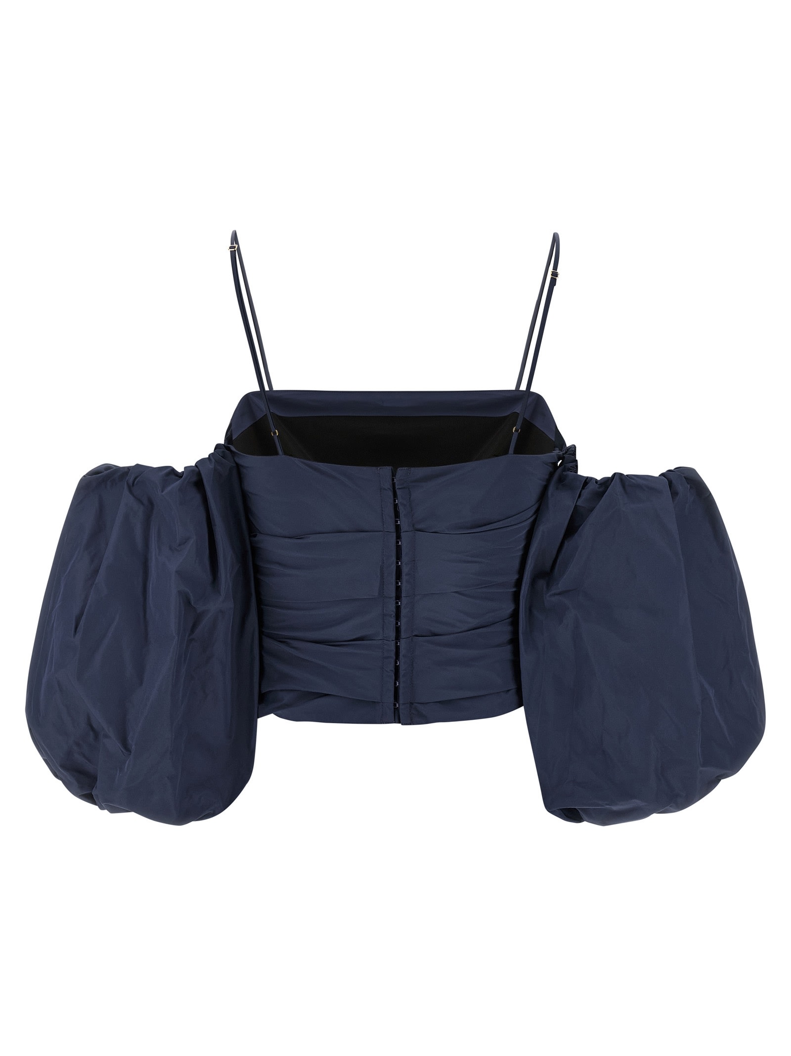 Pinko Cropped Top With Puff Sleeves And Straps In Blue