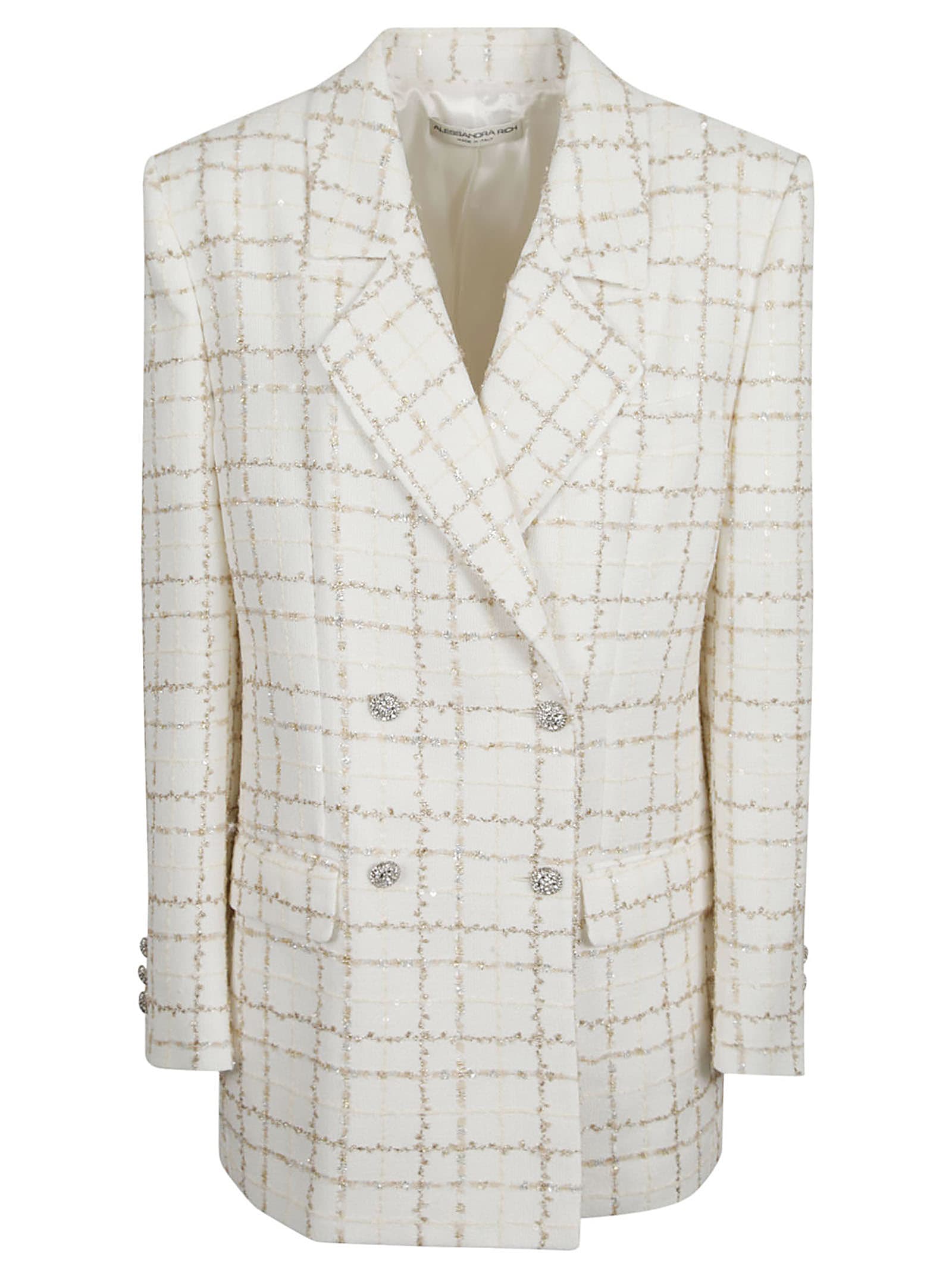 Shop Alessandra Rich Oversized Sequin Checked Tweed Jacket In White