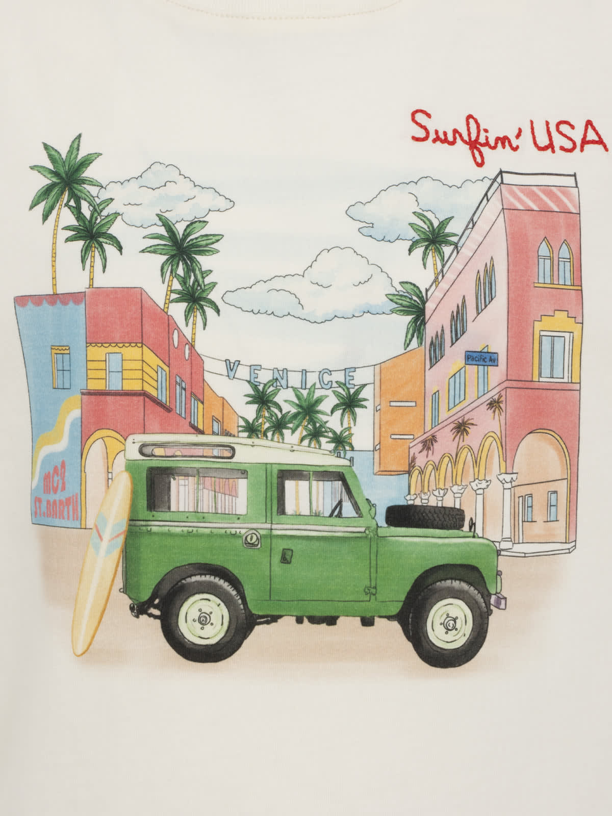 MC2 SAINT BARTH MAN COTTON T-SHIRT WITH PLACED PRINT AND SURFINUSA EMBROIDERY