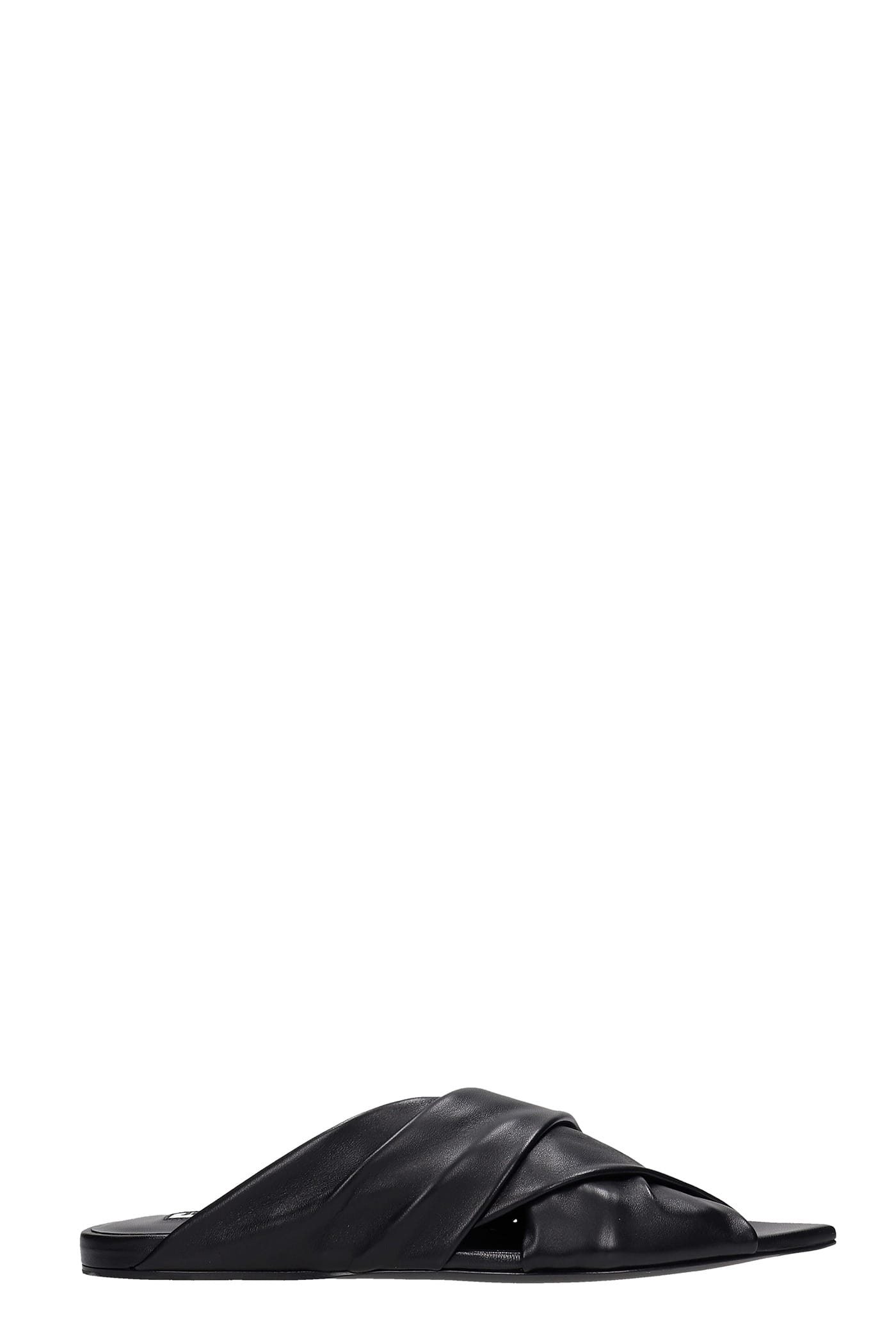 Buy Jil Sander Flats In Black Leather online, shop Jil Sander shoes with free shipping