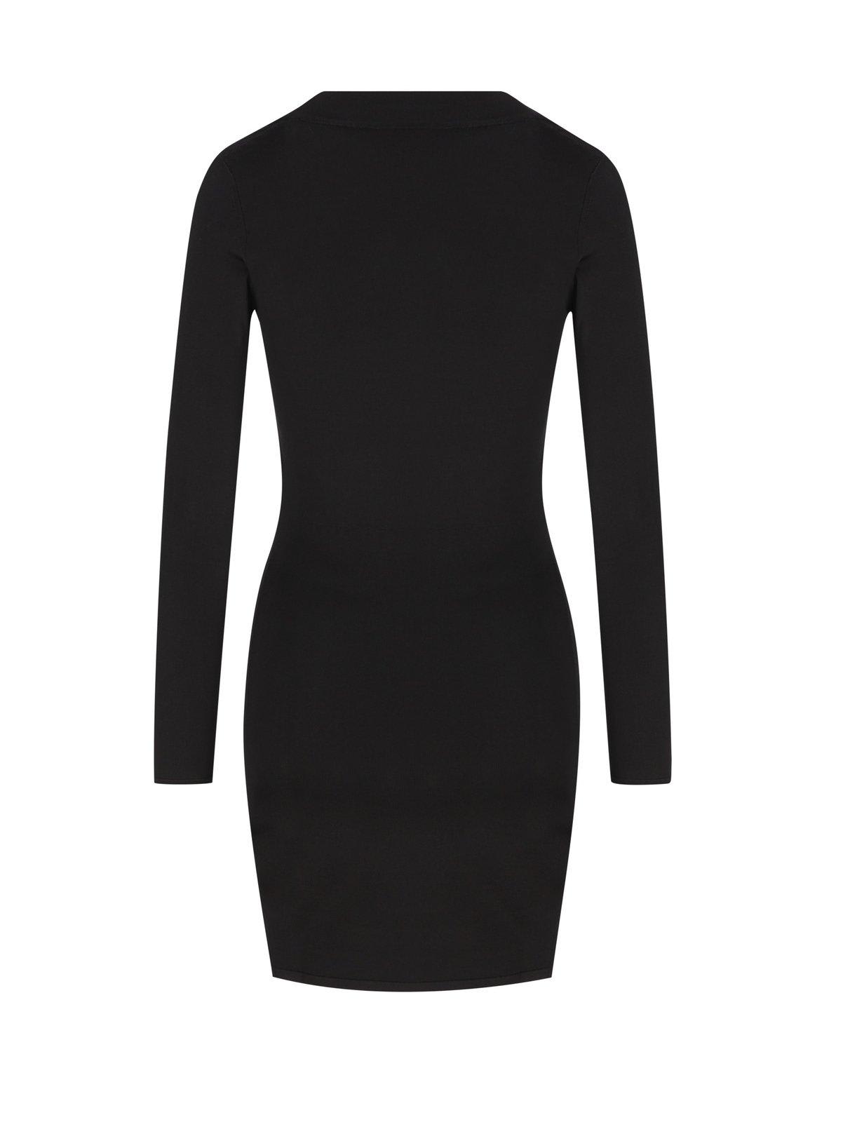 Saint Laurent Plunging Round Neck Long-sleeved Dress In Black