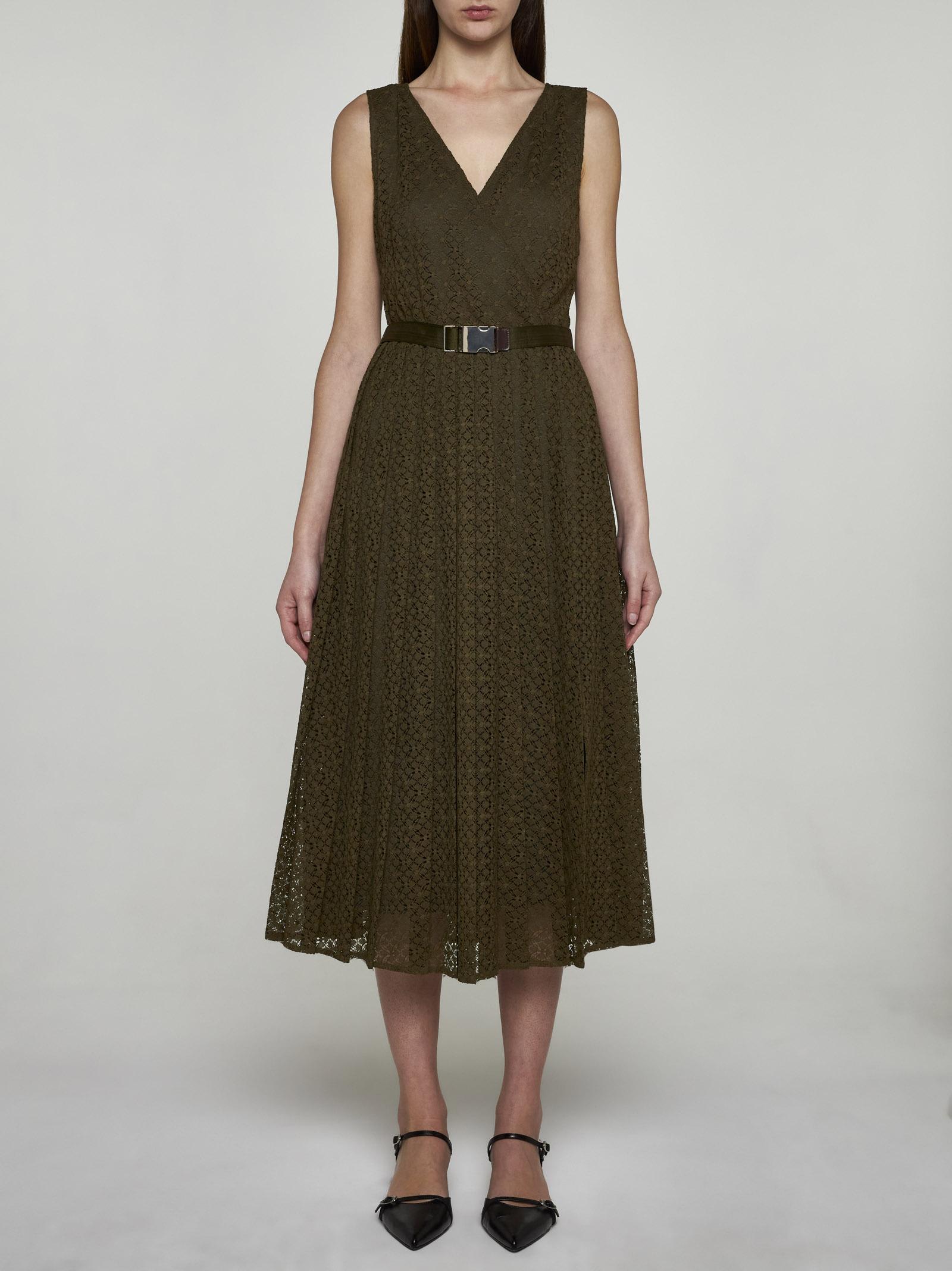 Shop Max Mara Blando Lace Midi Dress In Khaki