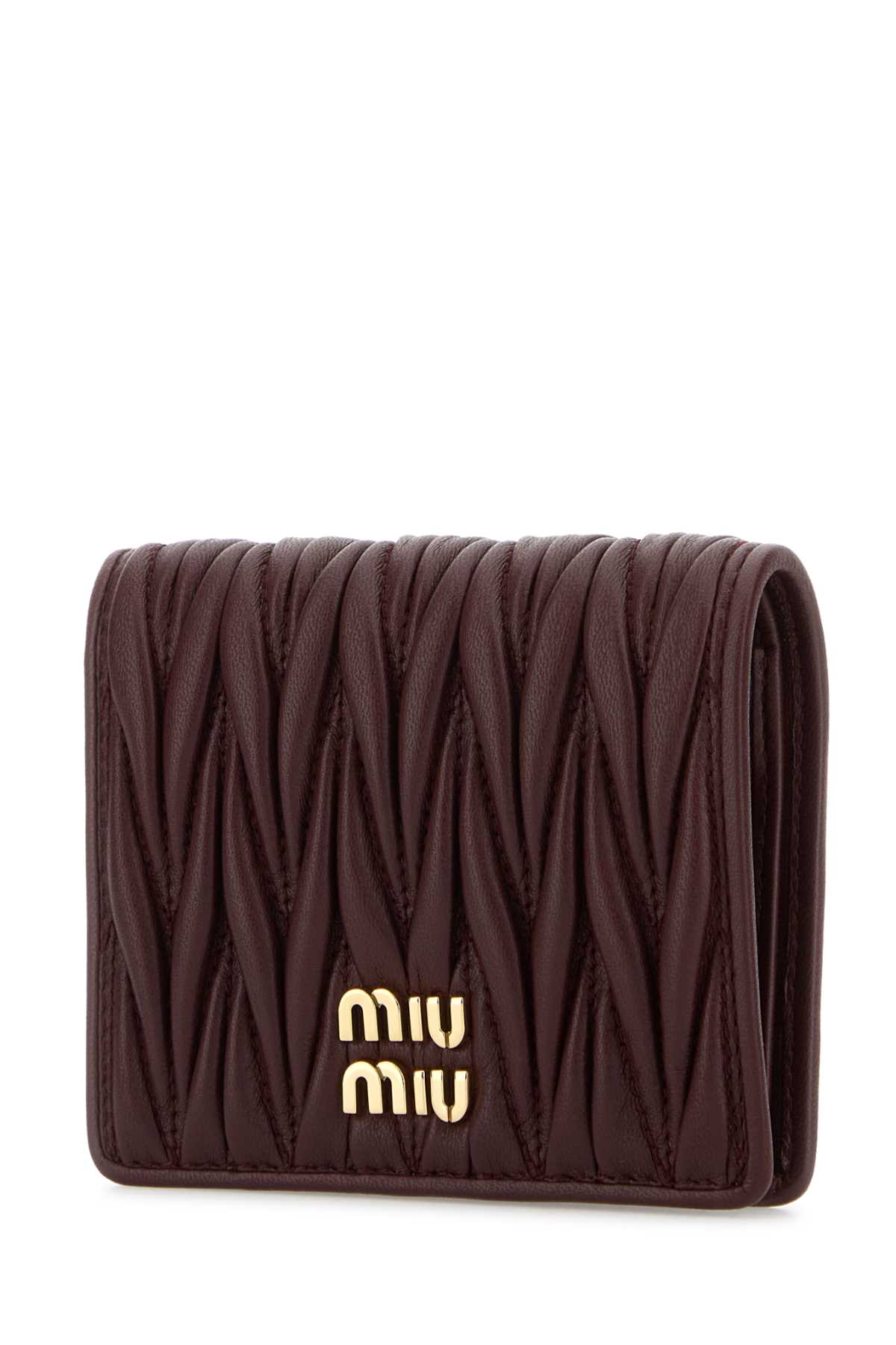 Miu Miu Burgundy Nappa Leather Card Holder In Brown