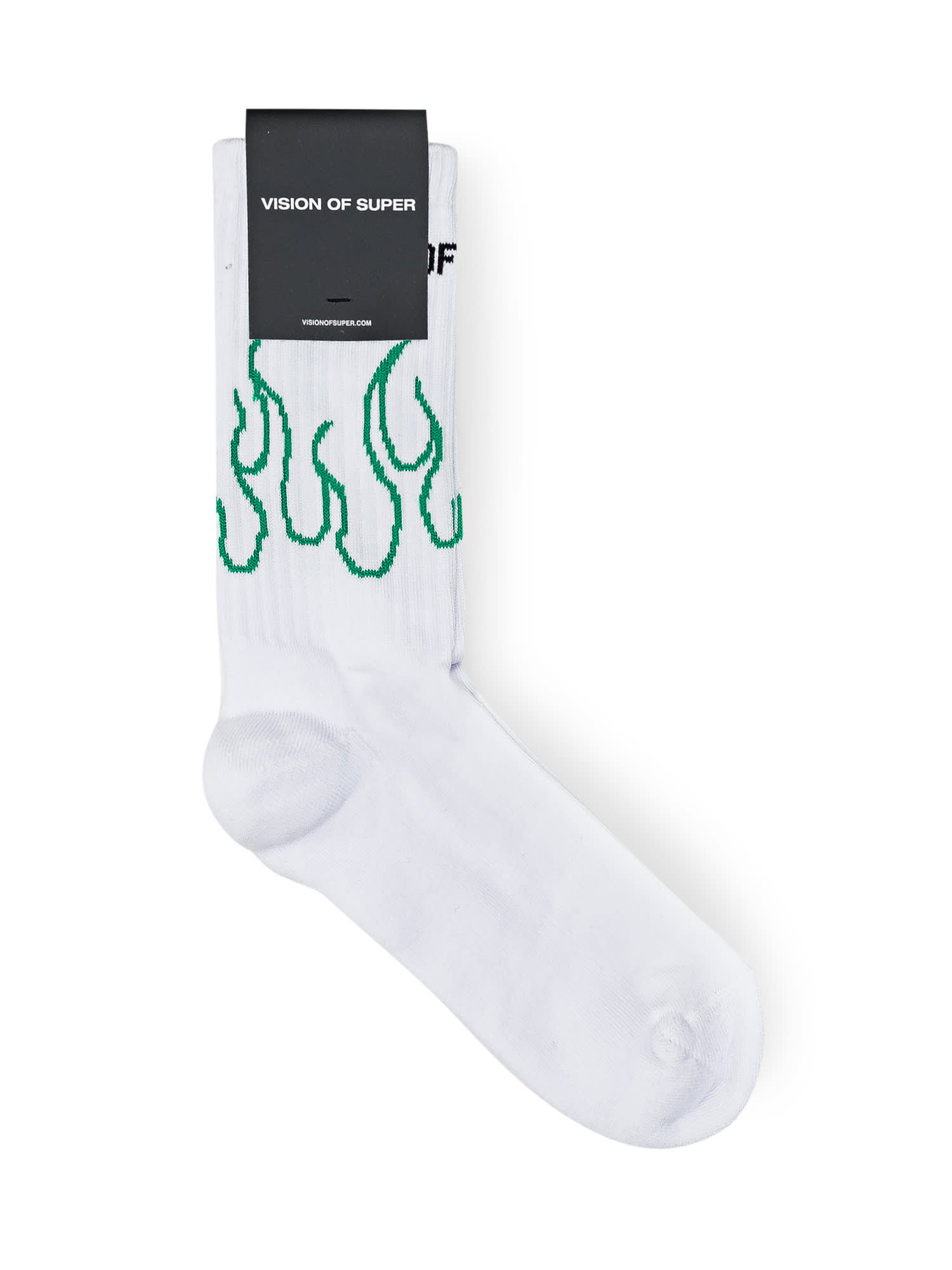 Vision Of Super Socks With Flames In White Green