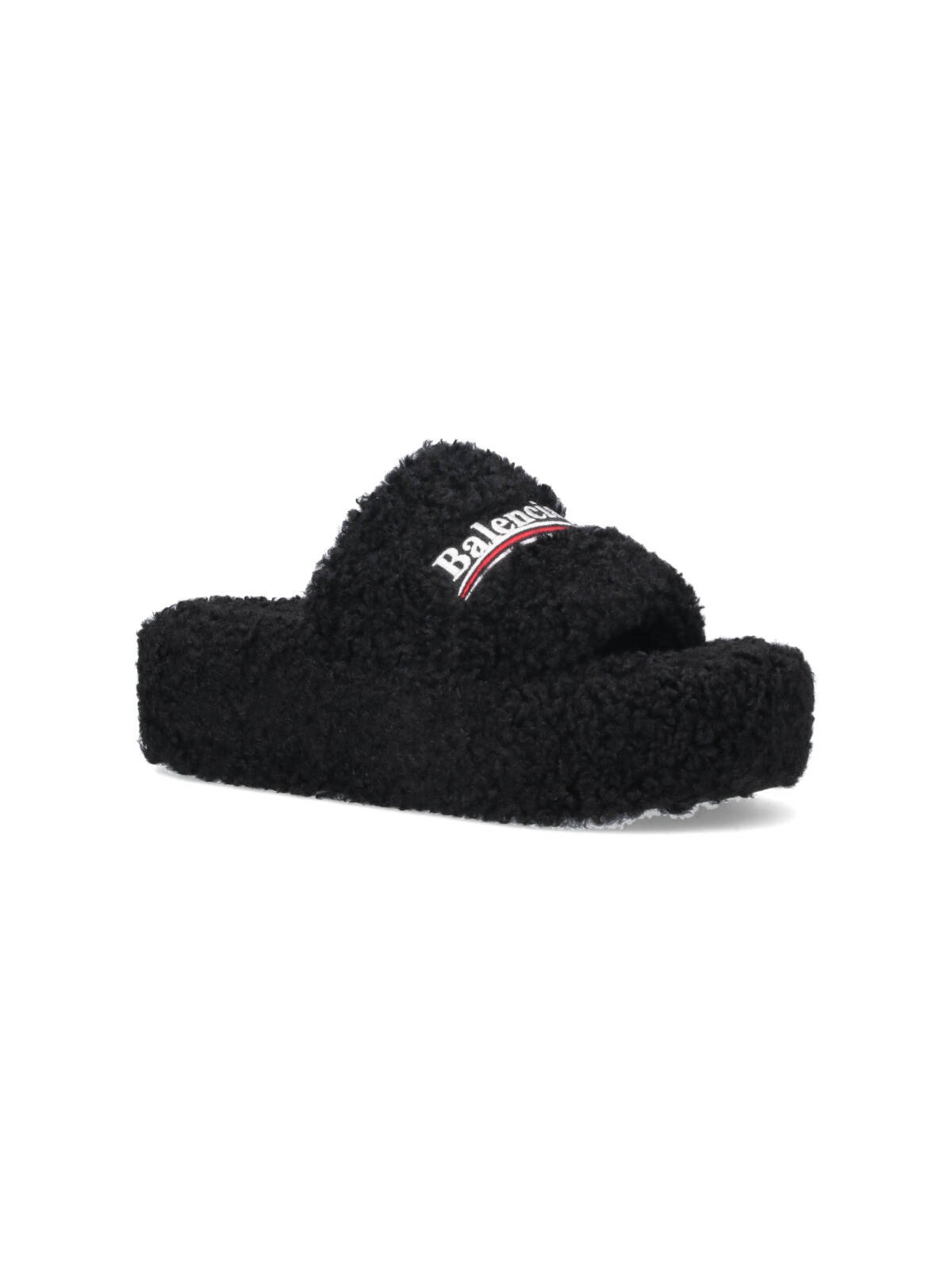 Balenciaga Furry Slide Sandals In Black