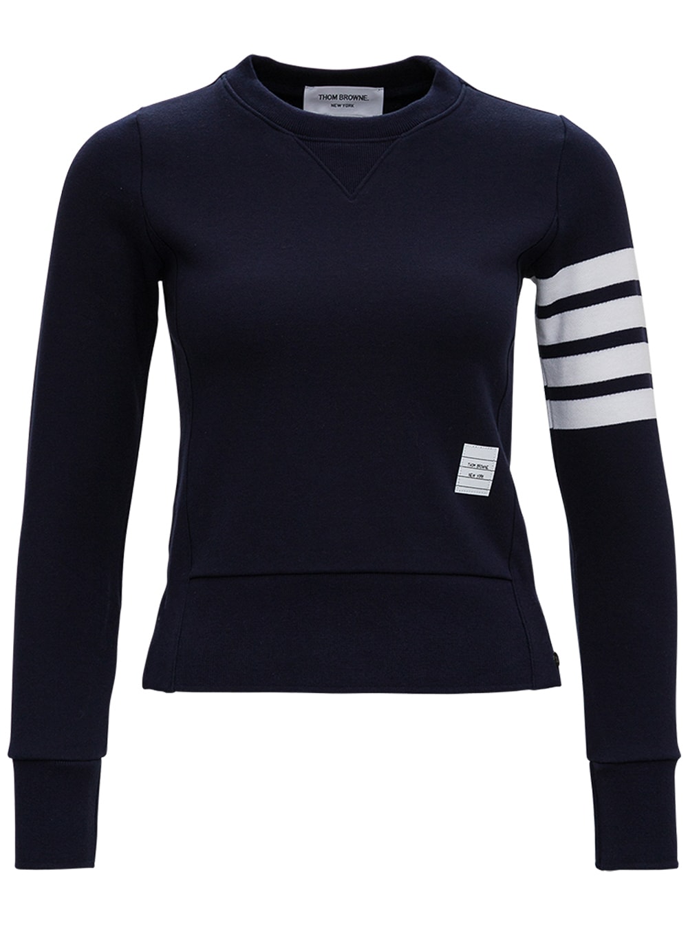 Shop Thom Browne Blue Crewneck Sweatshirt With 4-bar Maxi Logo On The Sleeve In Cotton Woman