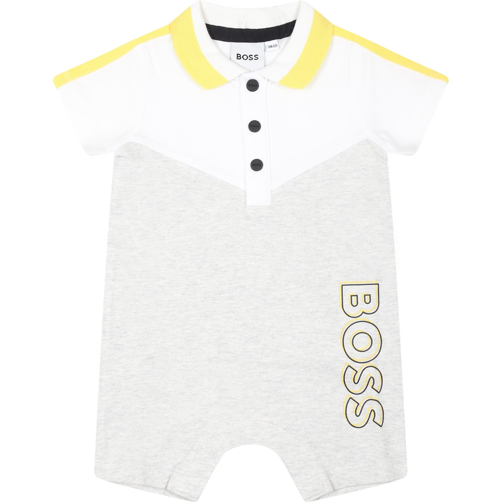 Shop Hugo Boss Grey Romper For Baby Boy With Logo