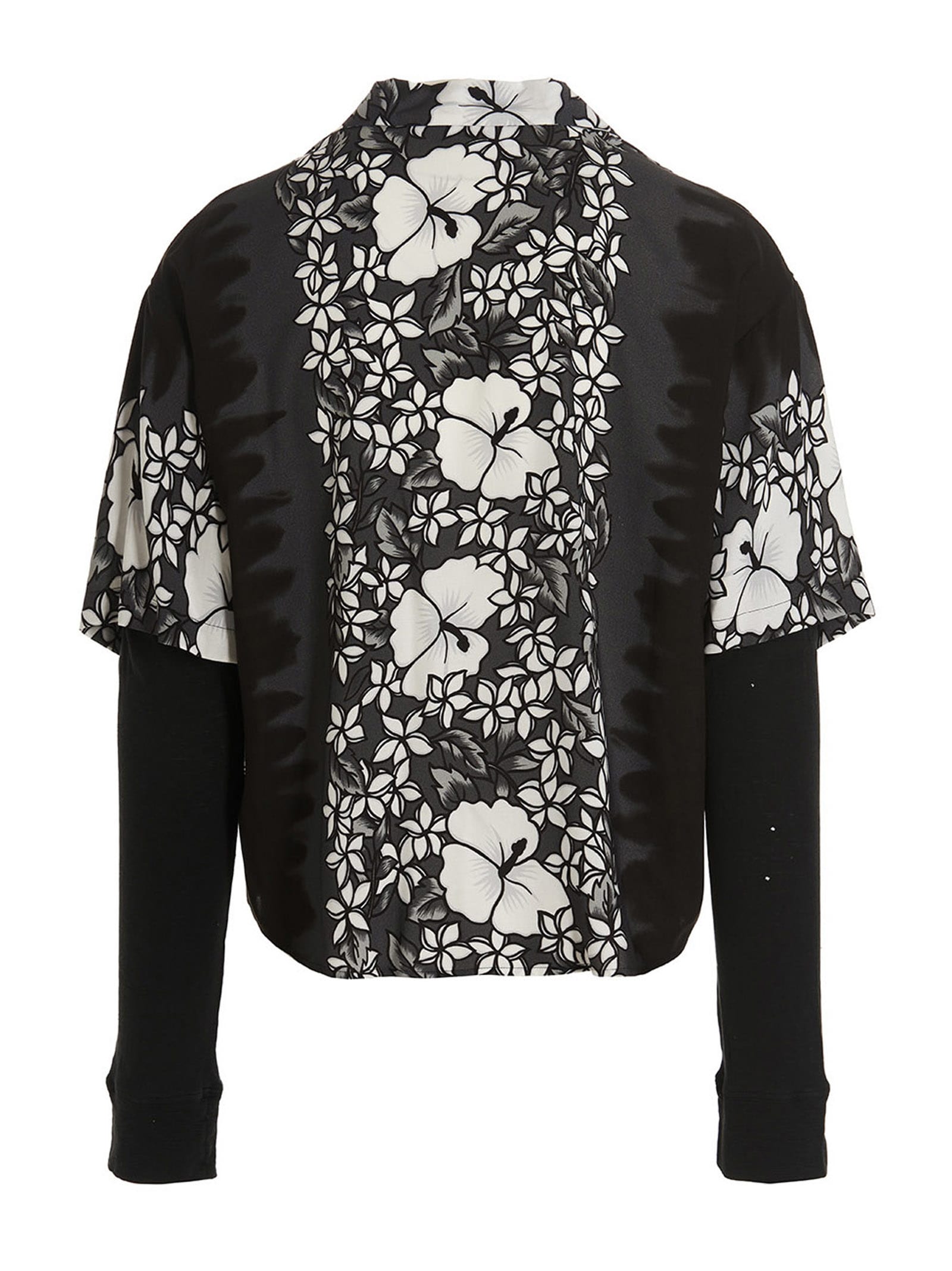 Dsquared2 Double-layered Bowling Shirt With Floral Pattern In Black/white