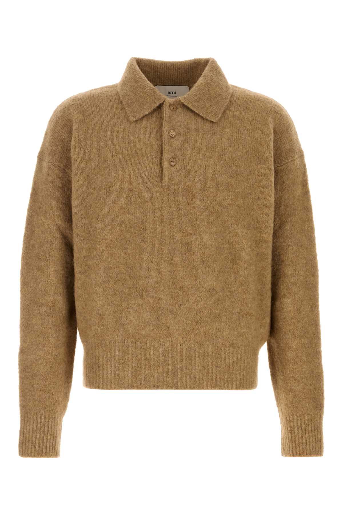 Ami Alexandre Mattiussi Camel Stretch Alpaca Blend Polo Shirt In Brown