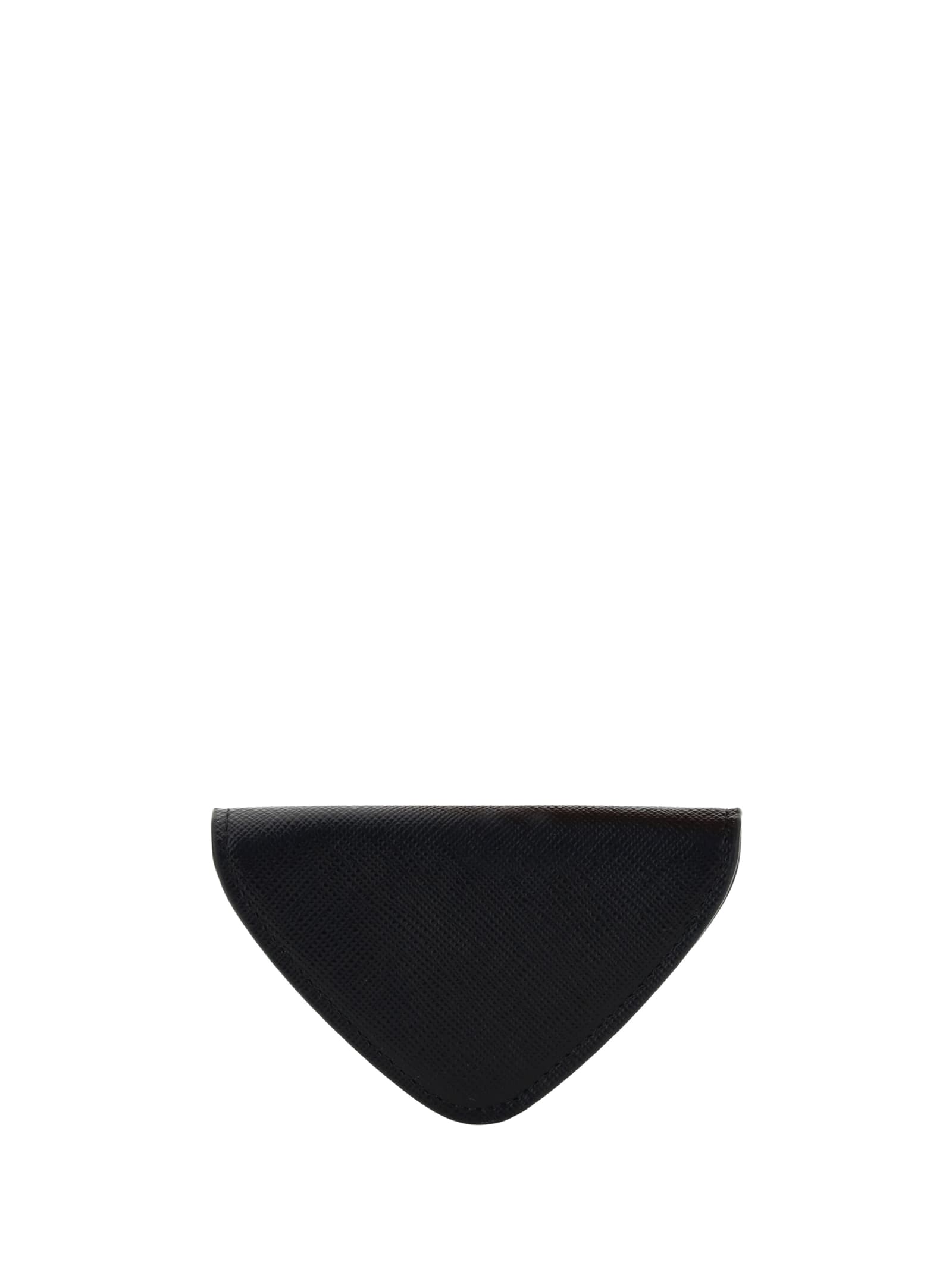Prada Triangular Textured Leather Coin Purse In Nero