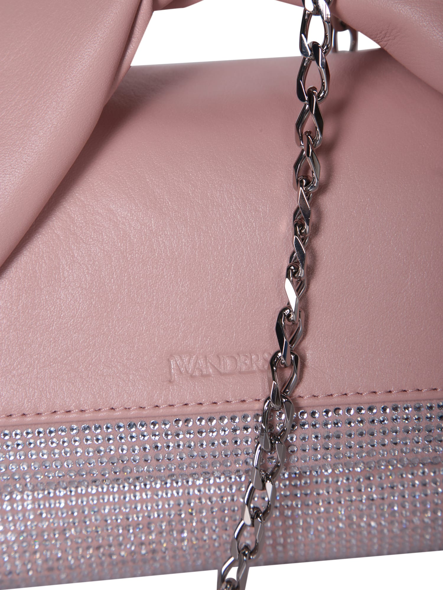Jw Anderson Medium Twister - Leather Top Handle Bag With Crystals In Dusty Rose