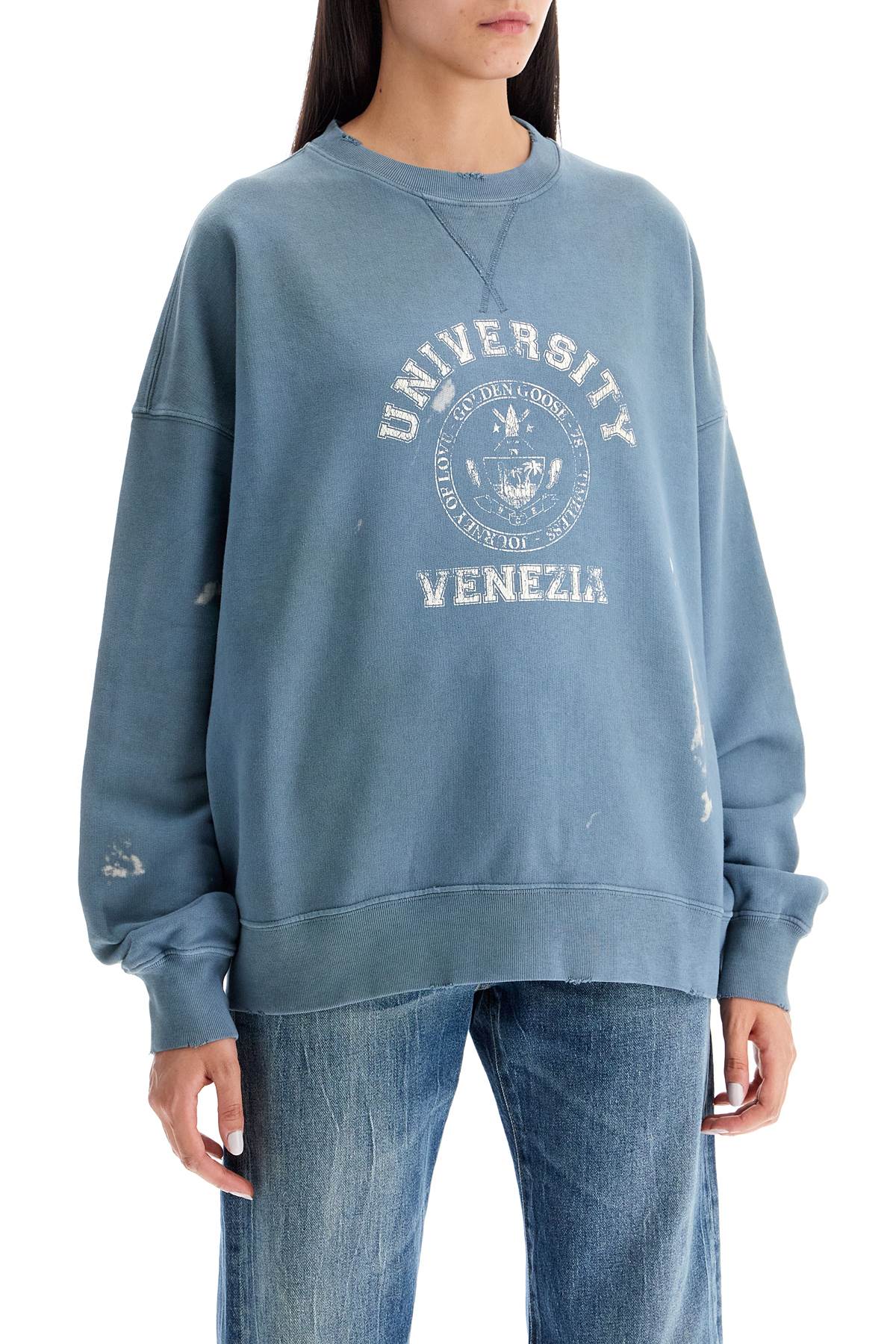 Shop Golden Goose Vintage College-style Sweatshirt With In Windward Blue/ Heritage White (blue)