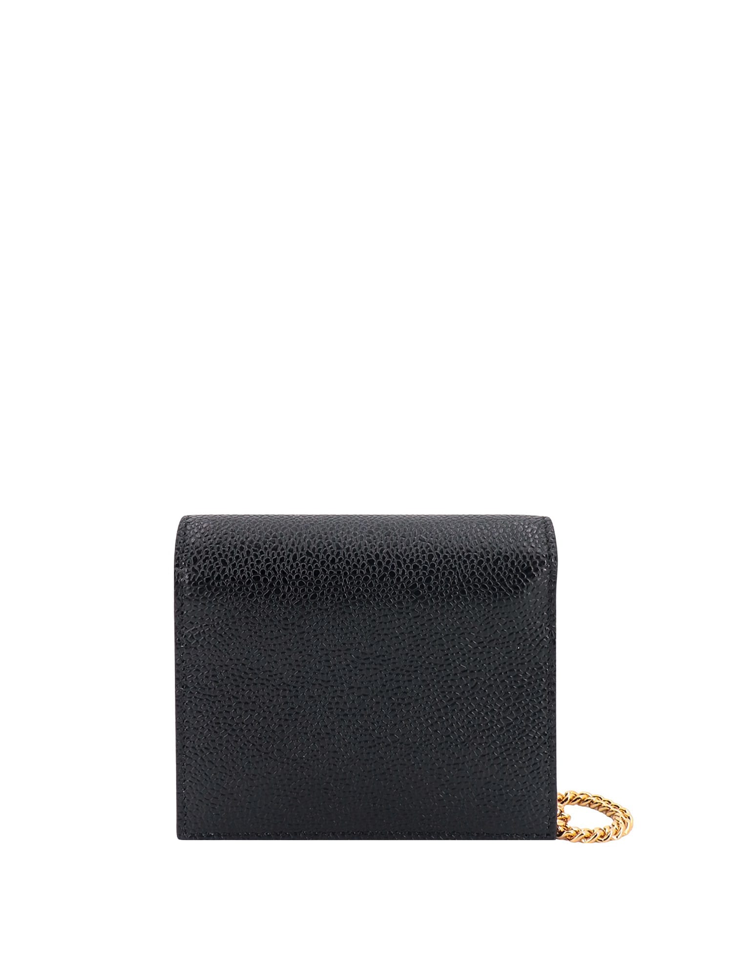 Thom Browne Leather Card Holder With Removable Shoulder Strap In Black