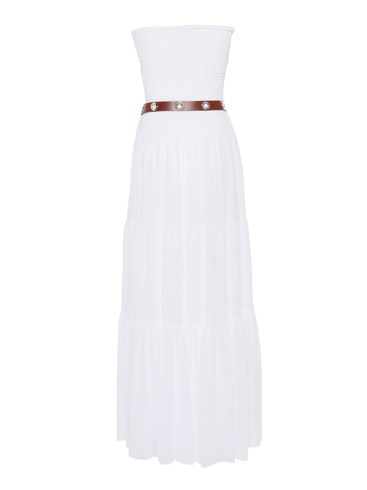 Shop Michael Michael Kors Michael Strapless Belted Maxi Dress In White