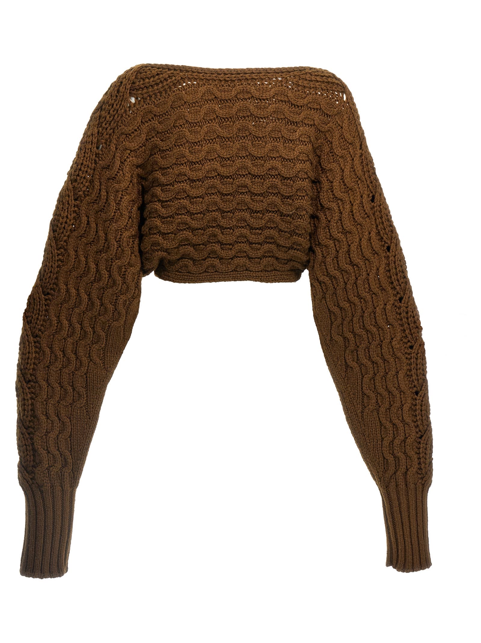 Shop Lemaire Cable Scarf Sweater In Brown