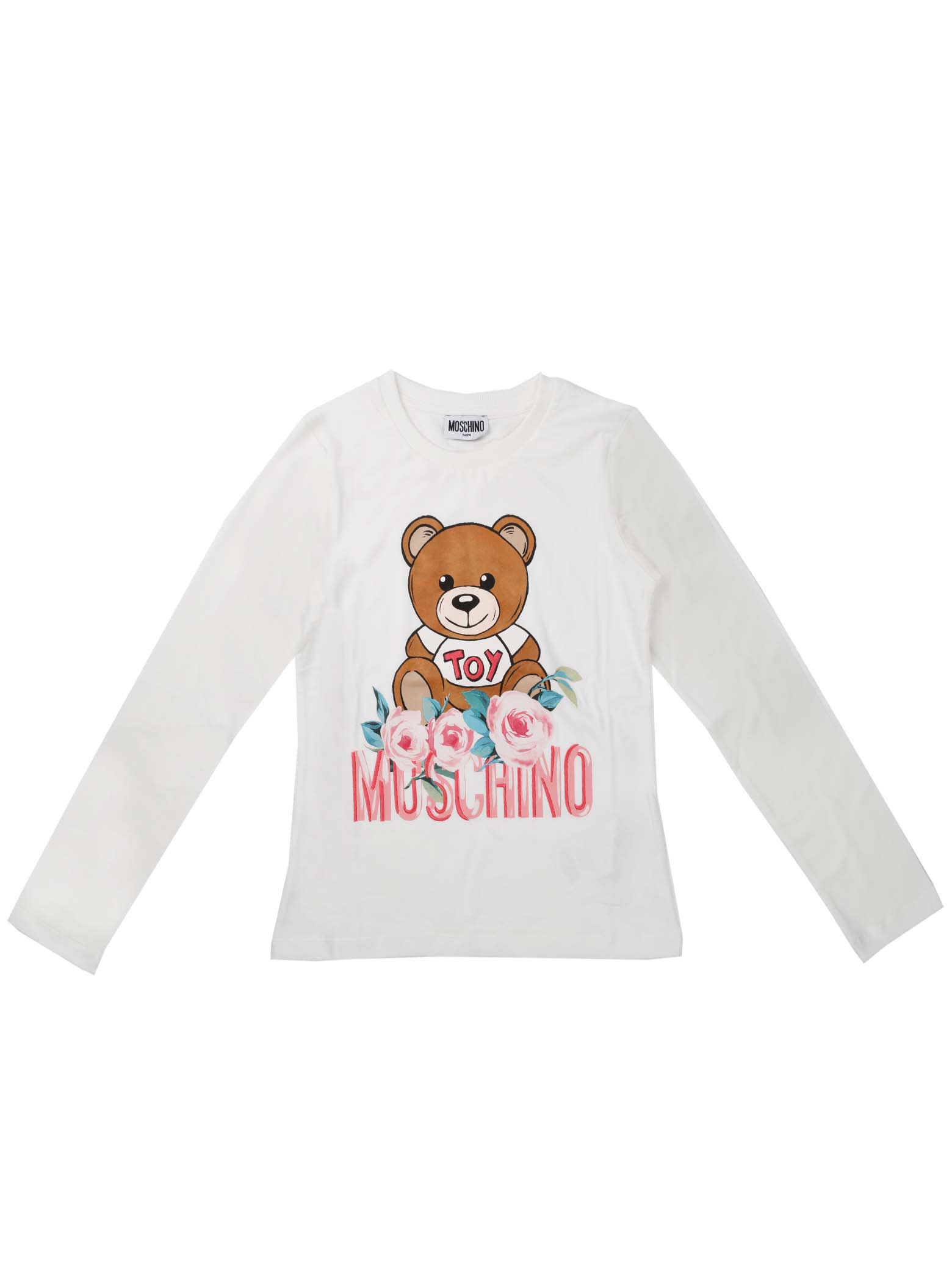 Moschino Long Sleeve Bear Print Ivory T Shirt