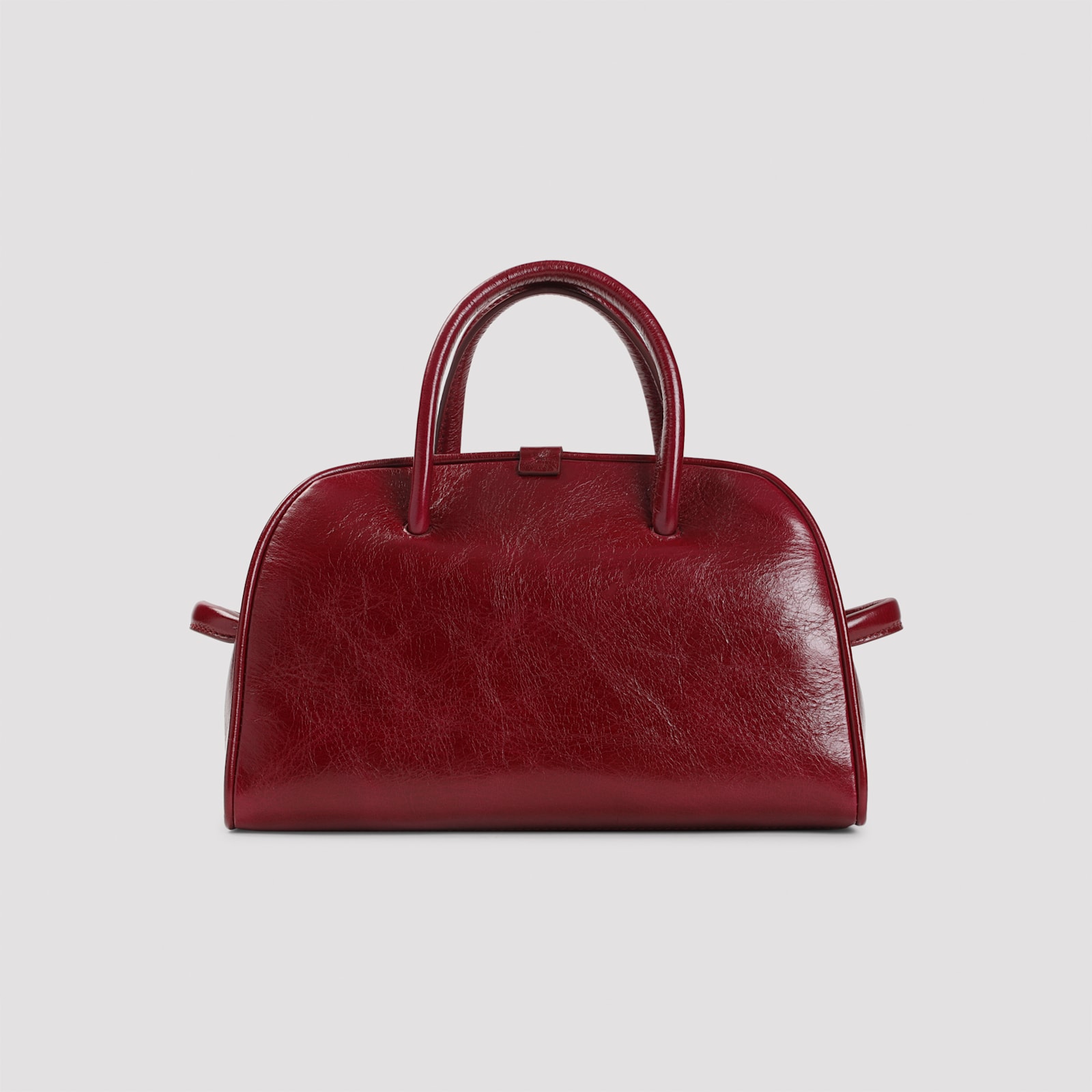 Jacquemus Le Petit Tourism In Shiny Vintage-finished Leather Bags In Burgundy