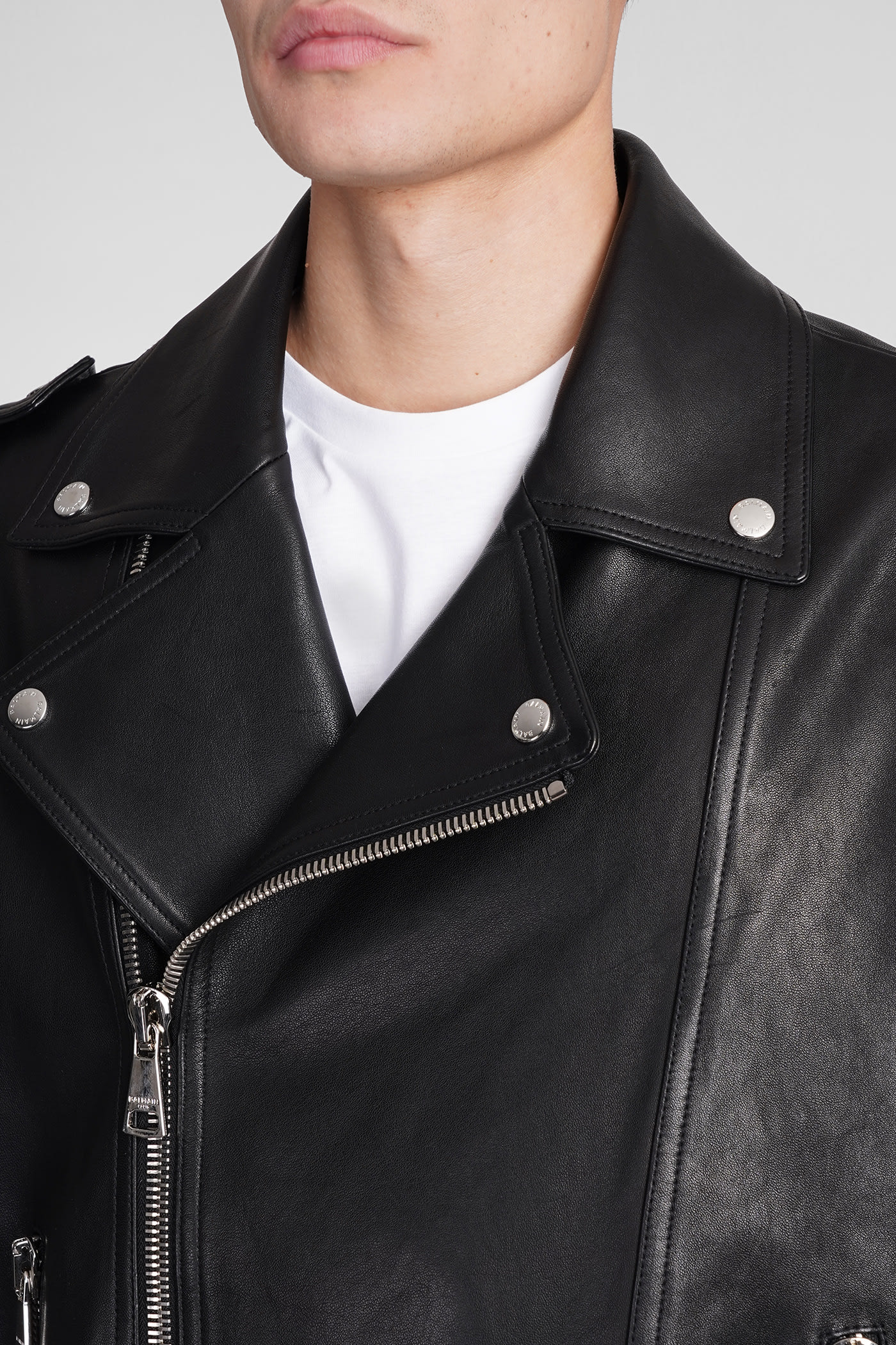 Shop Balmain Leather Jacket In Black Leather