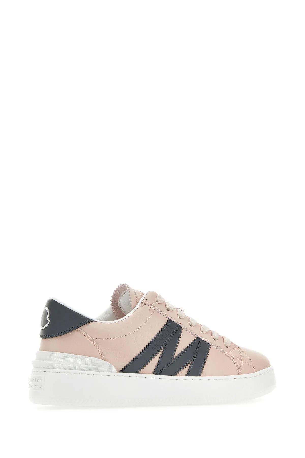 Shop Moncler Pastel Pink Leather Monaco M Sneakers