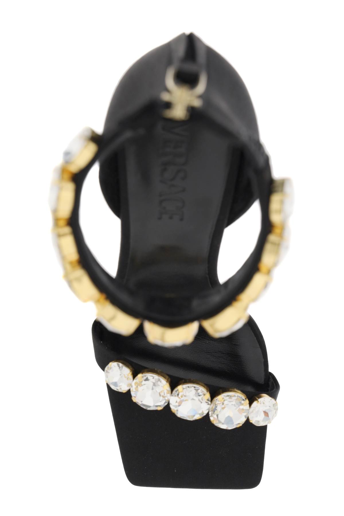 Shop Versace Satin Sandals With Crystals In Nero\oro