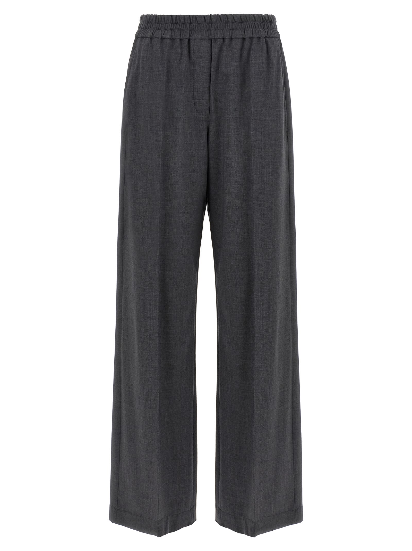 Brunello Cucinelli Grey Pants With Elastic Waist In Wool Blend Stretch Woman In Black