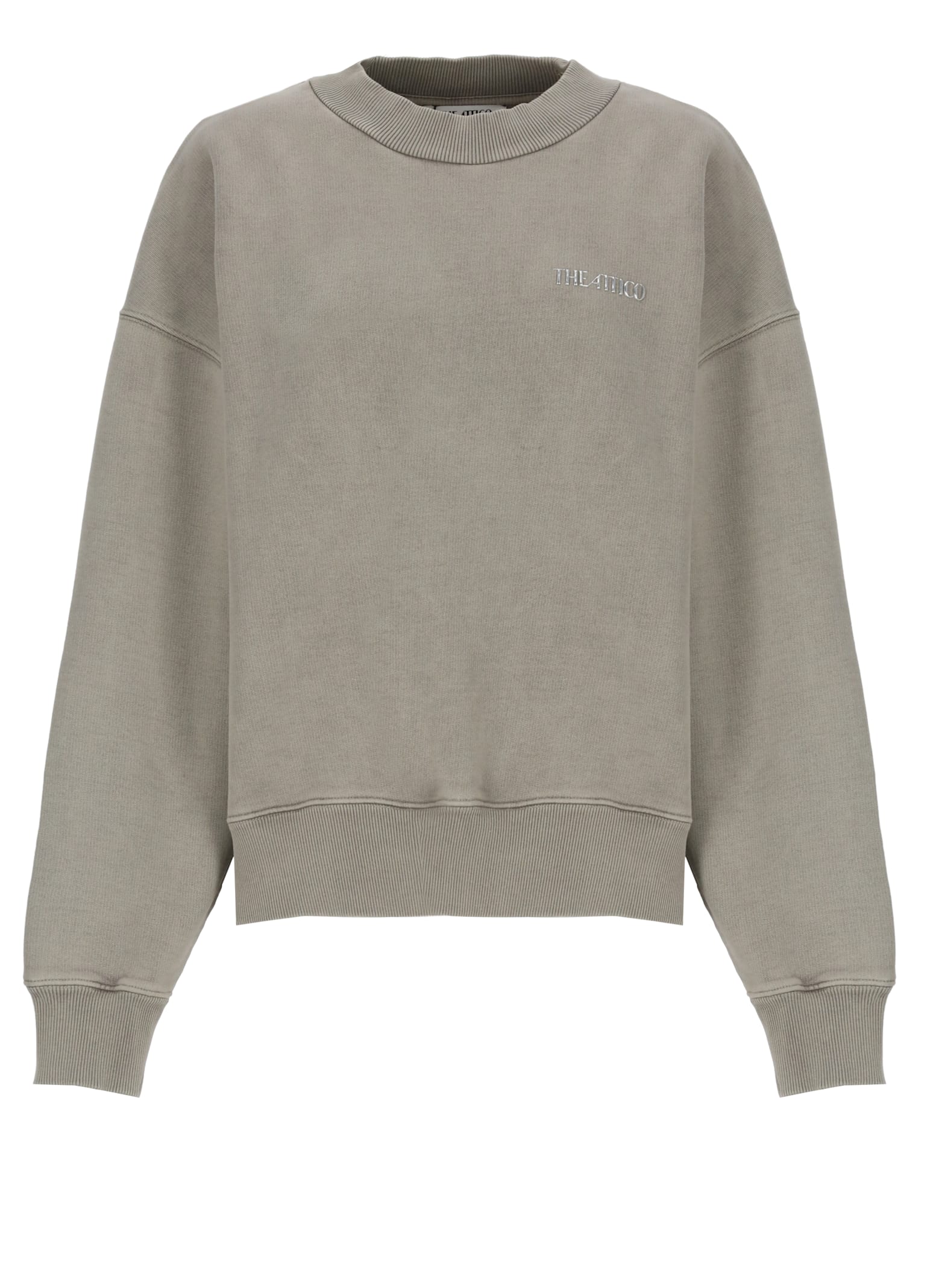 Attico Taupe Grey Cotton Sweatshirt With Front Relief Logo In Gray