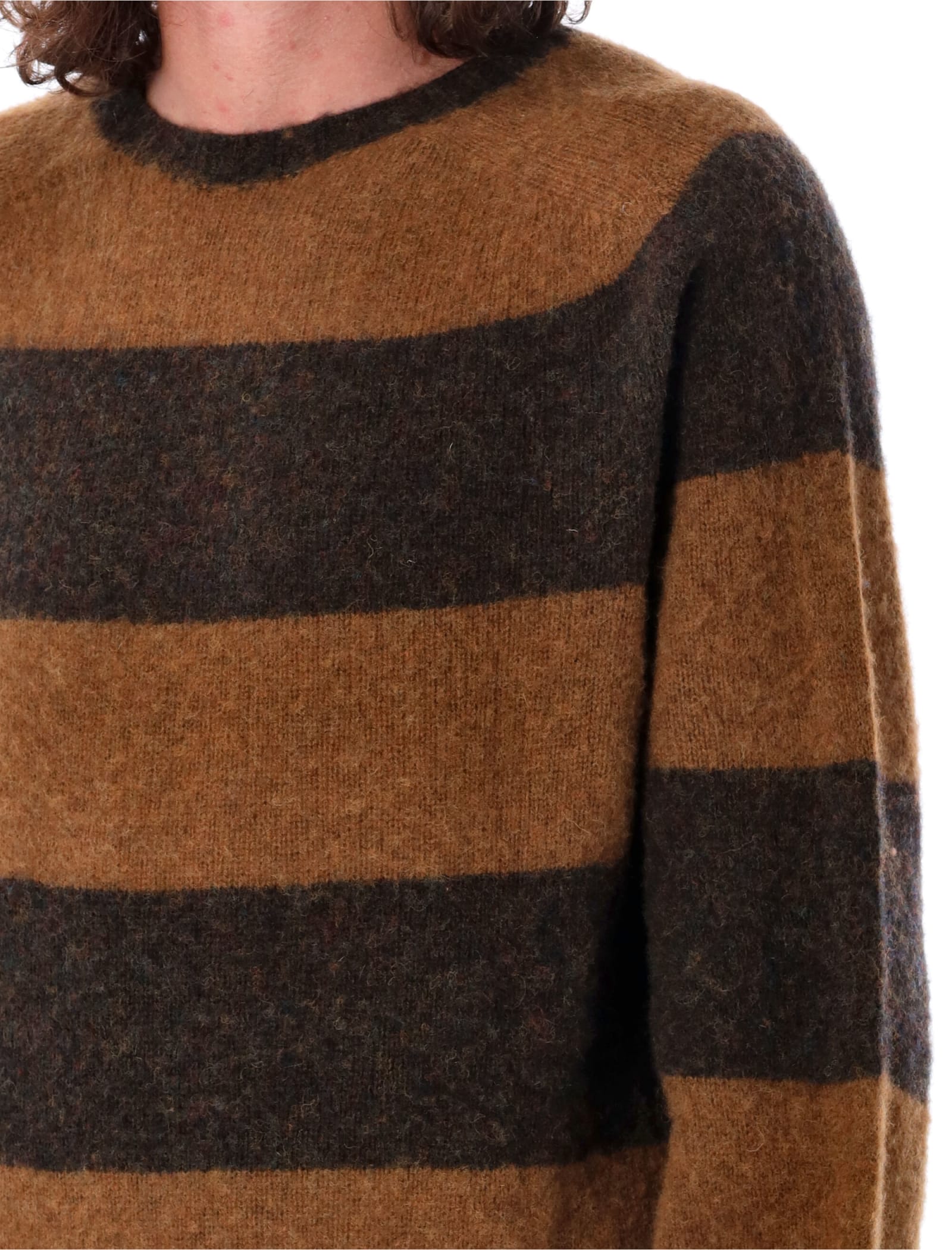 Shop Ymc You Must Create Stripes Shetland Sweater In Brown Stripe