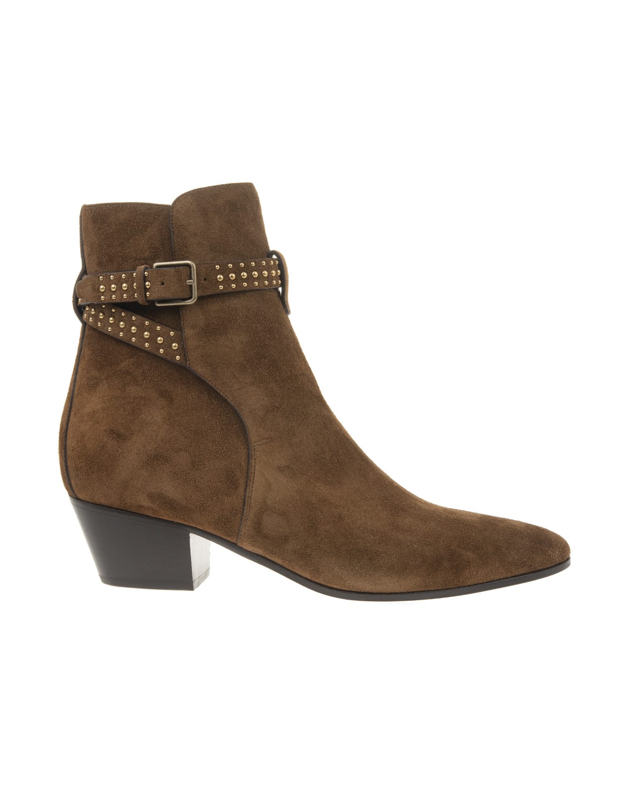 Buy Saint Laurent Jodhpur West Ankle Boot In Brown Suede With Studs online, shop Saint Laurent shoes with free shipping