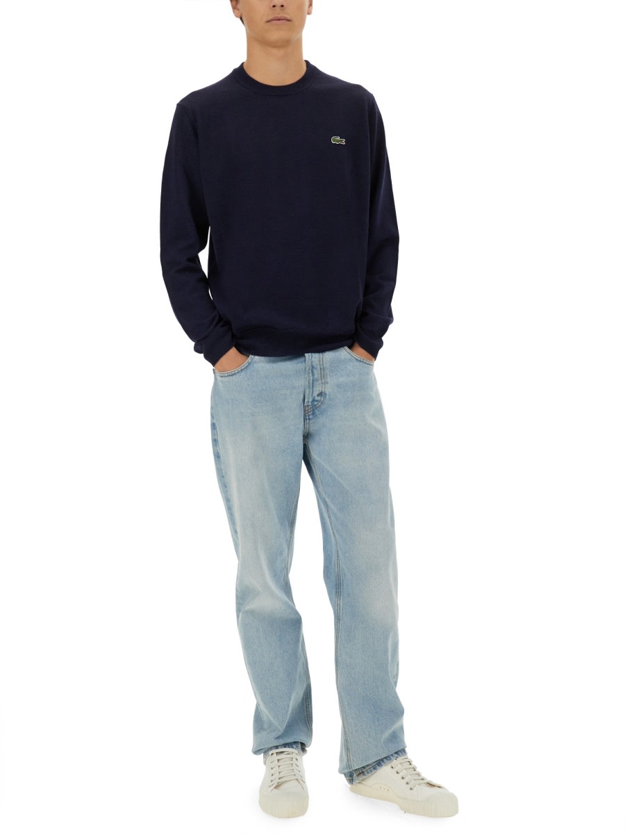 Lacoste Navy Organic Cotton Crew Neck Sweater In Blue