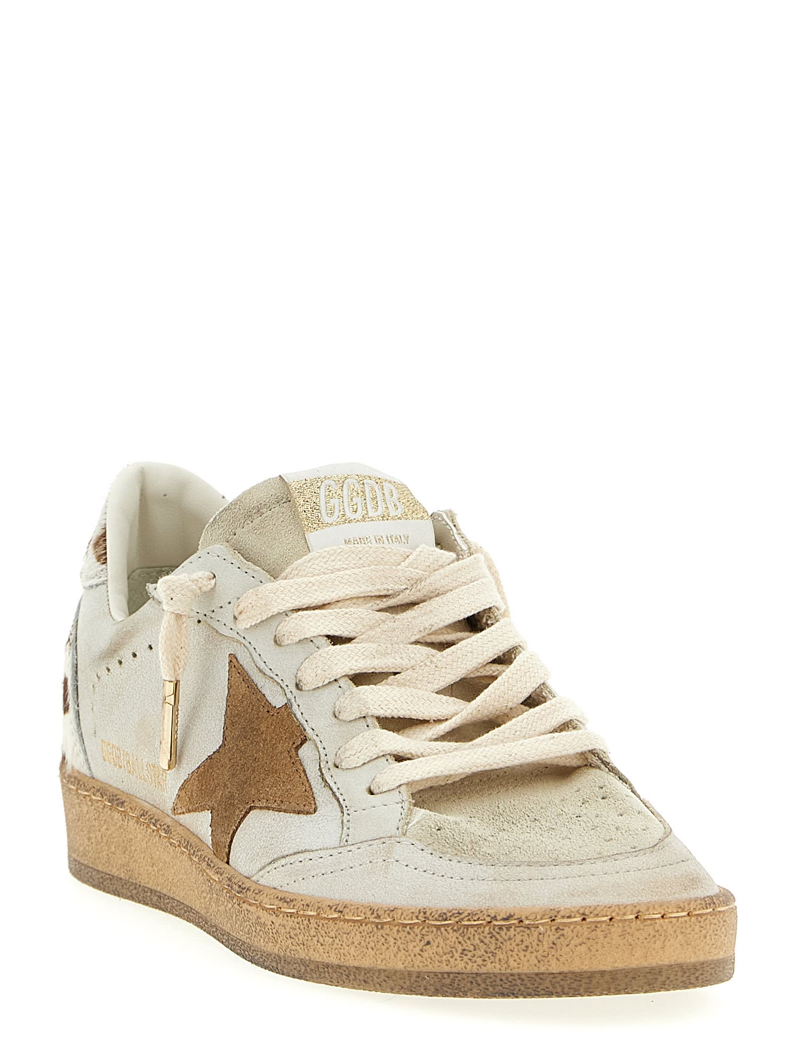 Golden Goose Ballstar Leather Upper And Toe Suede Star Horsy Cow Printed Heel And Spur Sneakers Multicolor In Neutral