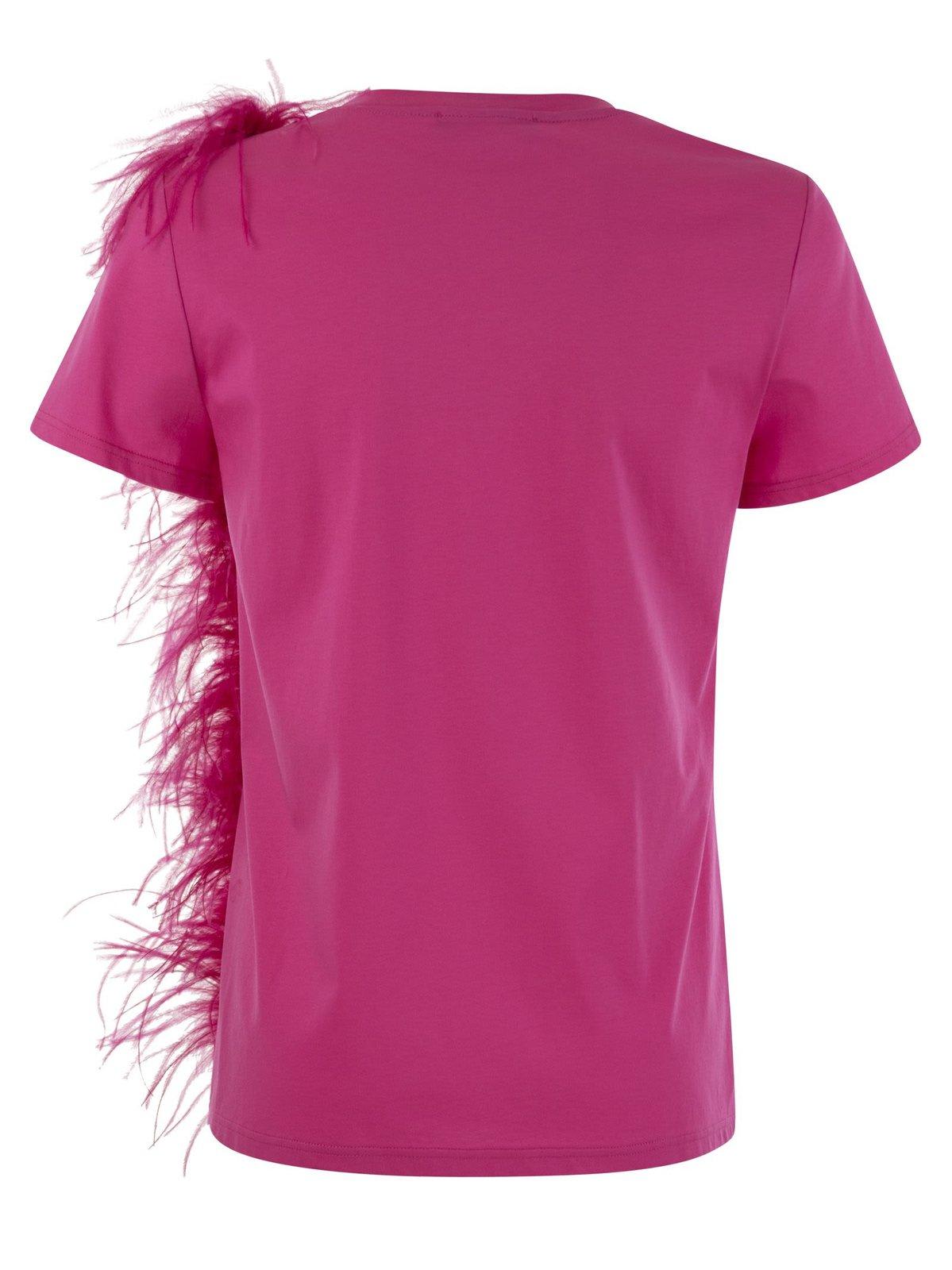 Shop Max Mara Feather Detailed Crewneck T-shirt In Fuchsia