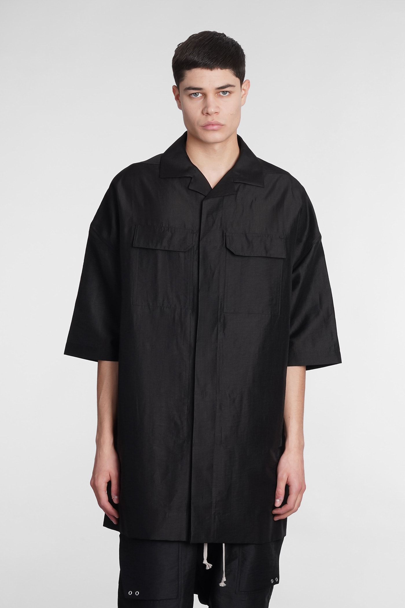 Rick Owens Magnum Tommy Shirt In Black Linen | Smart Closet