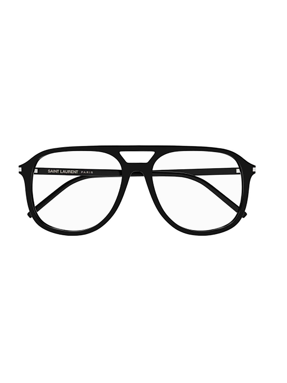 Saint Laurent Pilot Frame Glasses In 001 Black Black Transpare