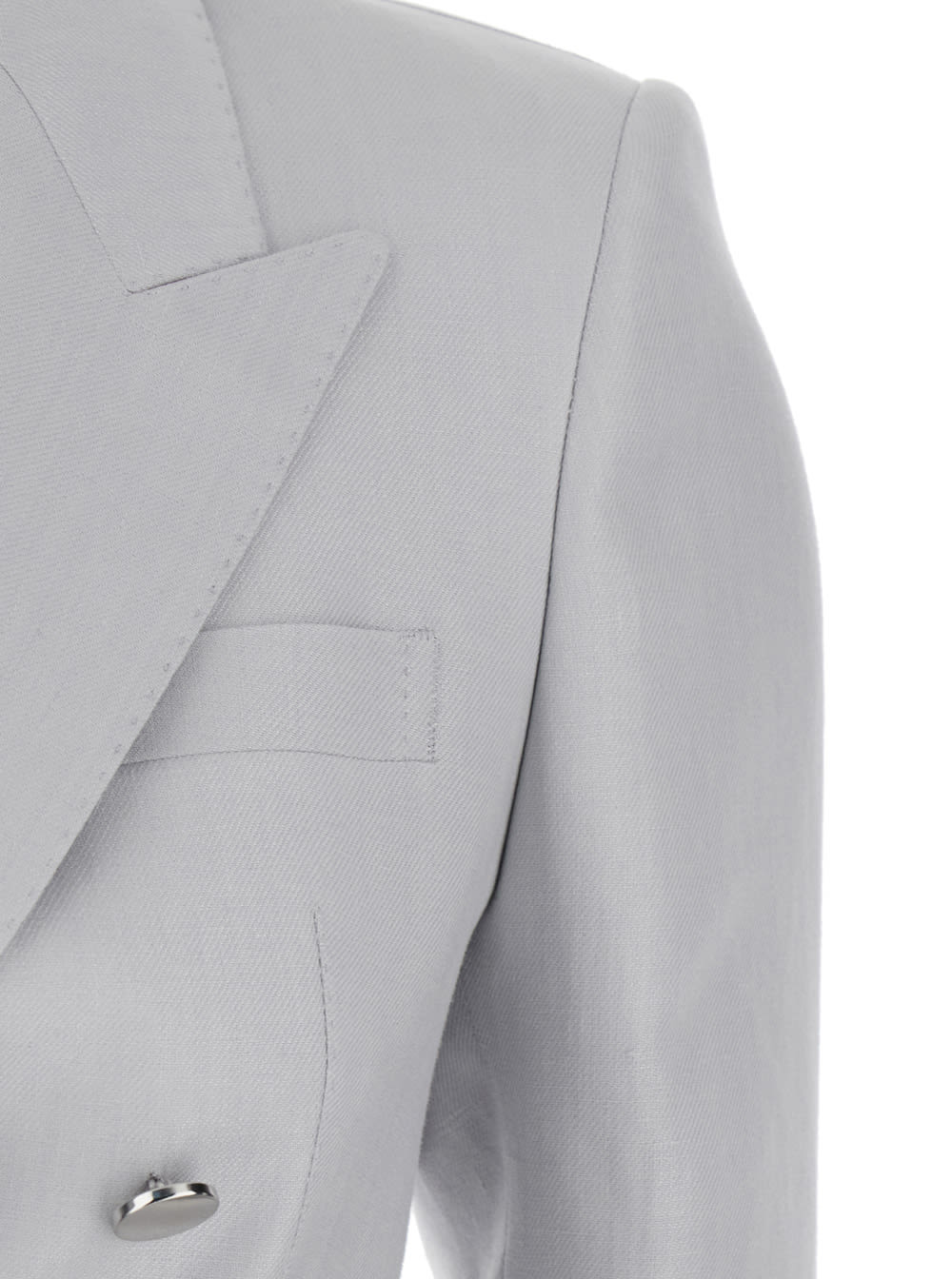 Tagliatore Grey Double-breasted Suit With Golden Buttons In Linen Woman In Grey